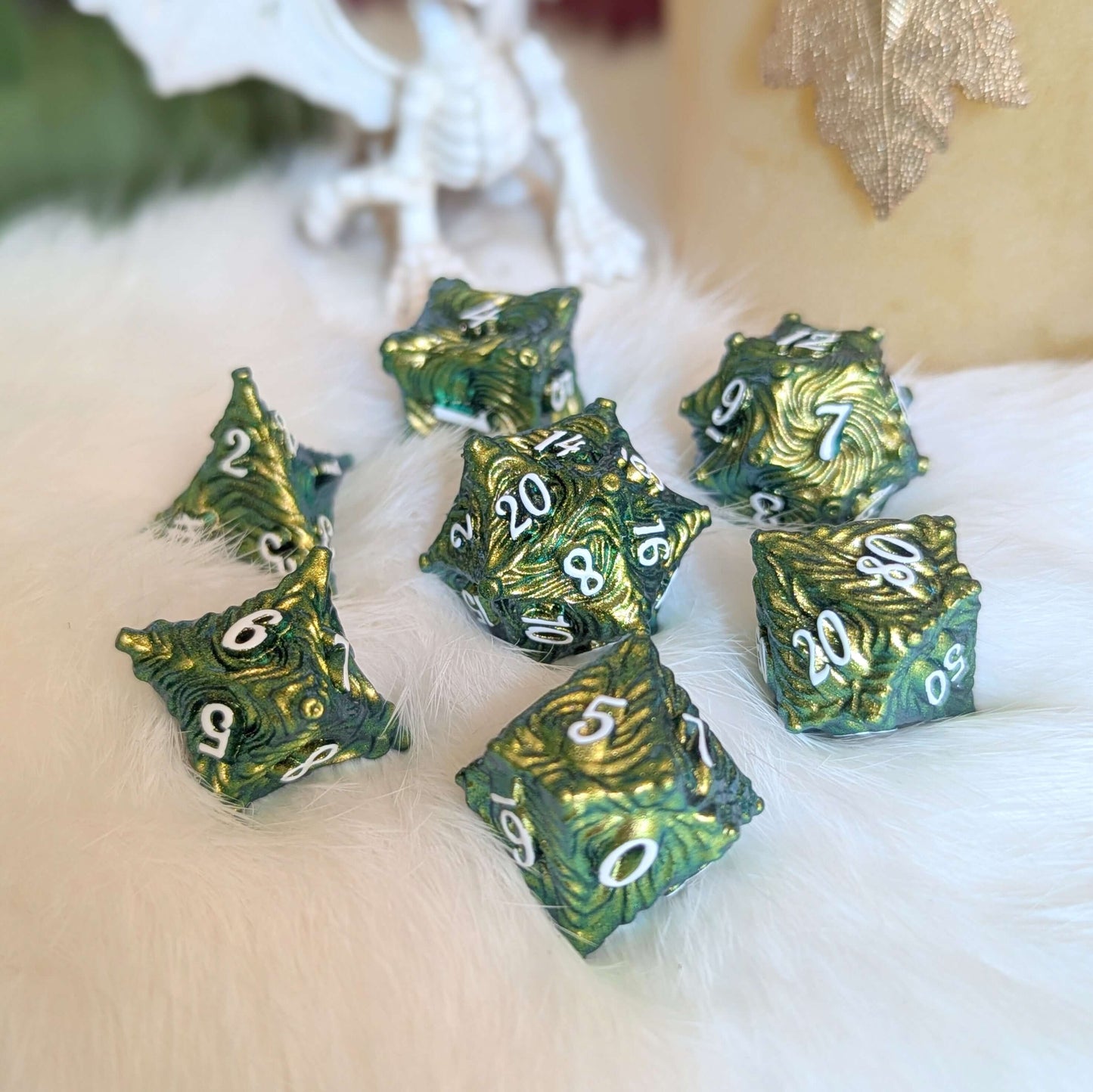 Enchanted Bark Metal Dice Set - Green Dice sets Fennek and Finch