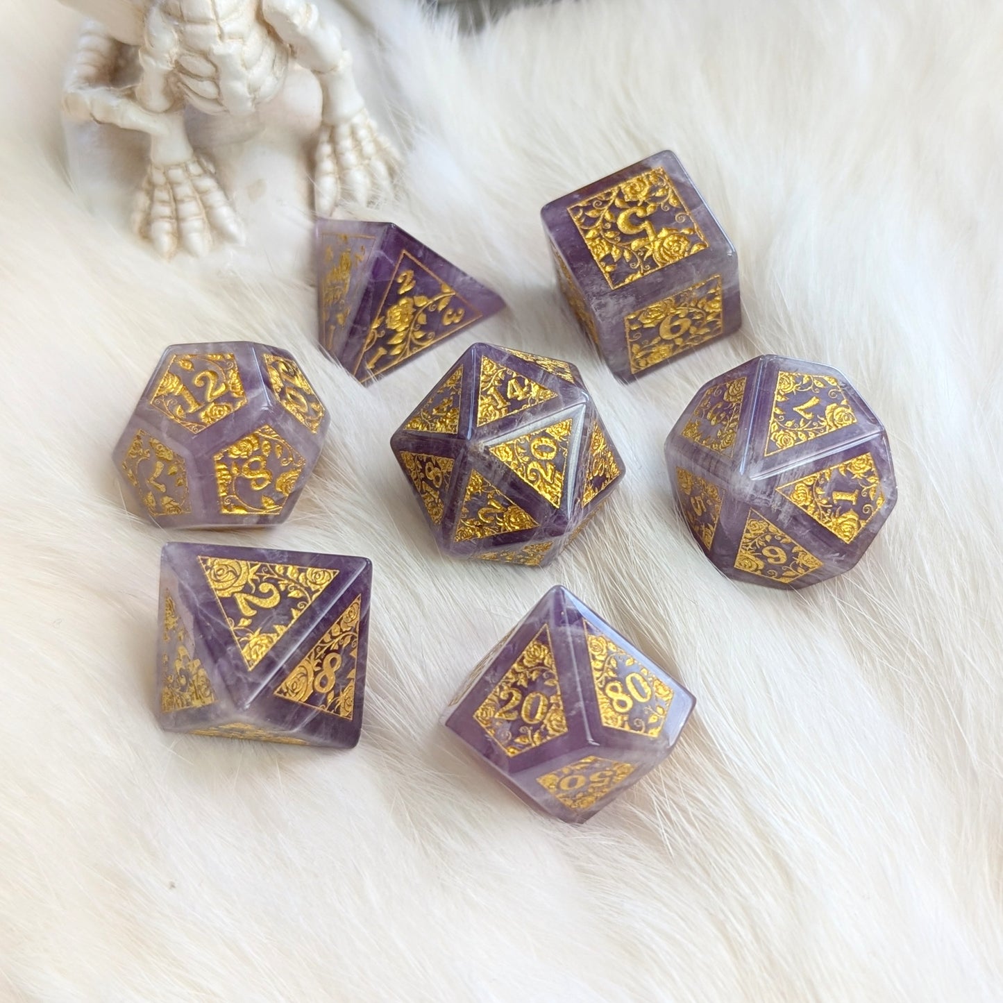 Amethyst Rose Vine Gemstone Dice Set Dice Sets & Games Fennek and Finch