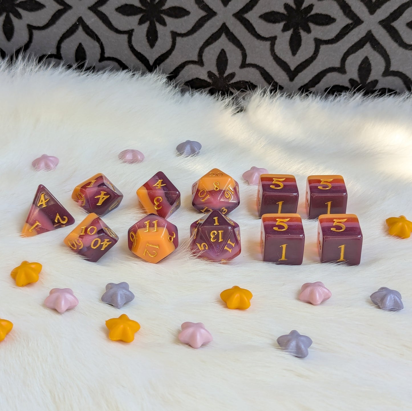 Emberwine Dice Set - 11 Piece TTRPG Dice Set Fennek and Finch
