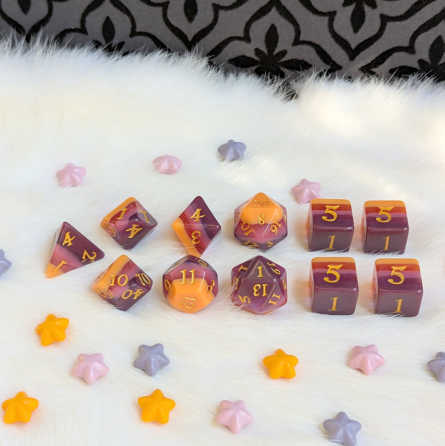 Emberwine Dice Set - 11 Piece TTRPG Dice Set Fennek and Finch