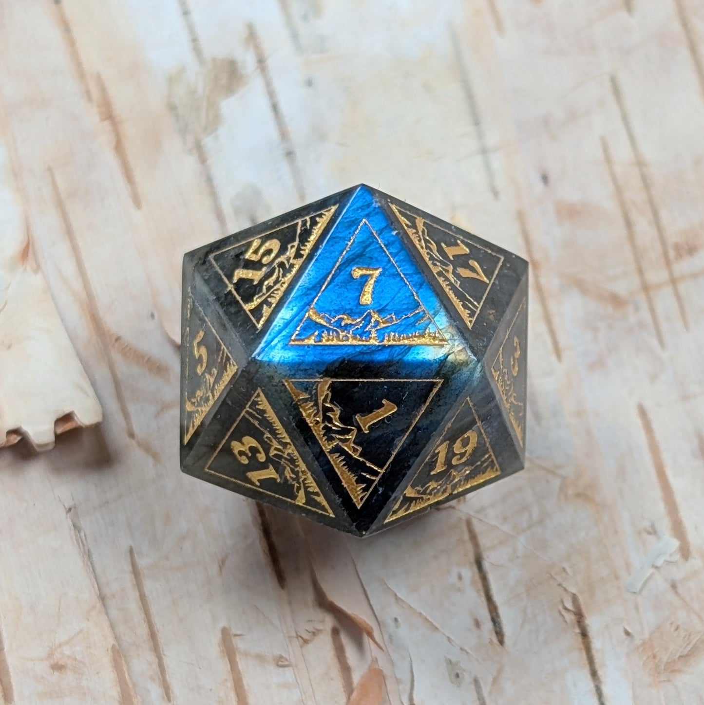 Everwild – Labradorite Gemstone Dice Set, Forest and Mountain Etched, TTRPG 7 Piece Dice