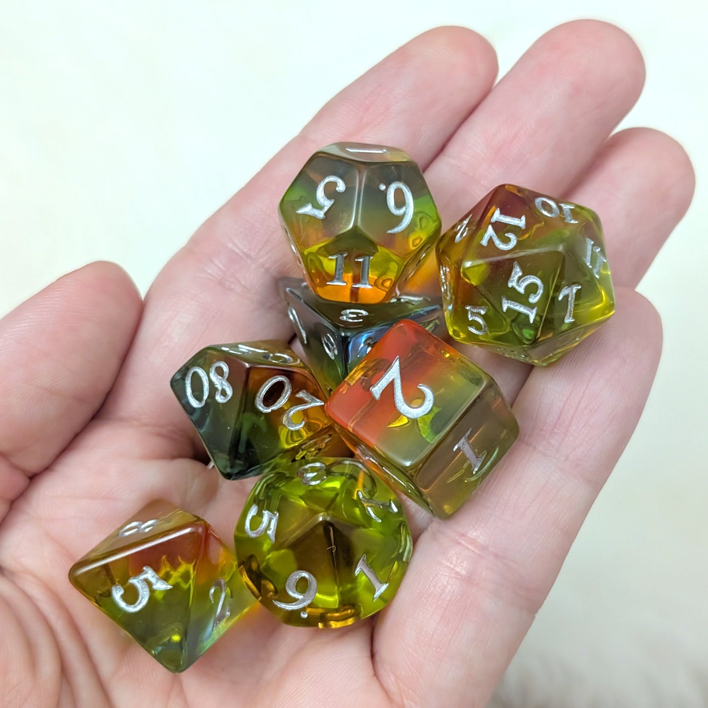 Sunrise Dice Set. 7 piece DND dice set Dice sets Fennek and Finch
