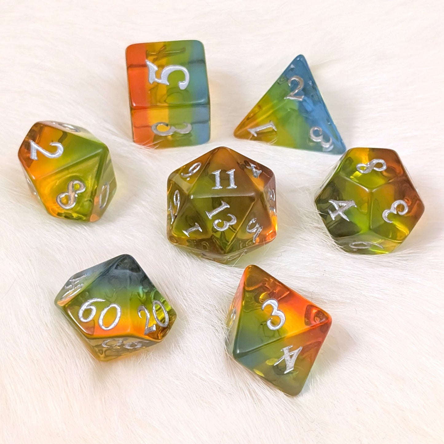 Sunrise Dice Set. 7 piece DND dice set Dice sets Fennek and Finch
