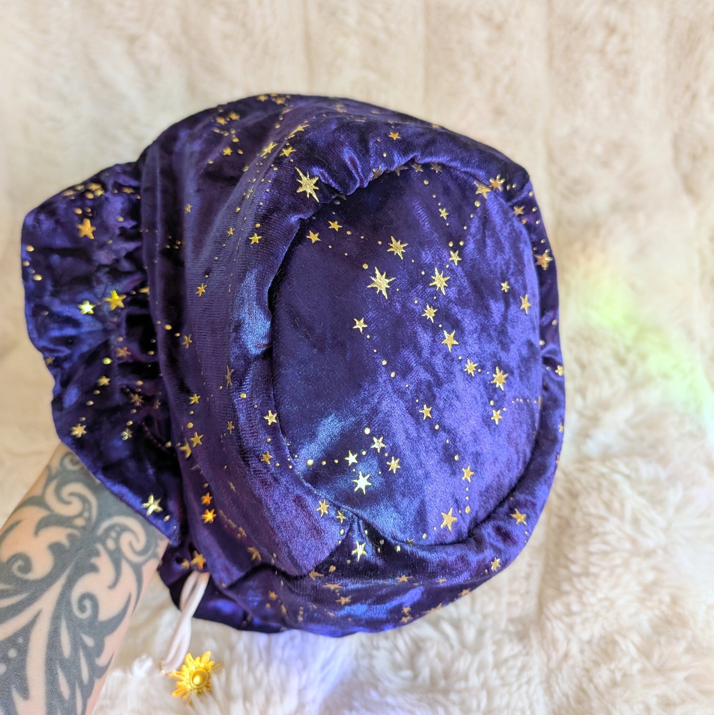 Celestial Starry Multi-Pocket Dice Bag - Deep Purple & White Velvet with Gold Charms Fennek and Finch