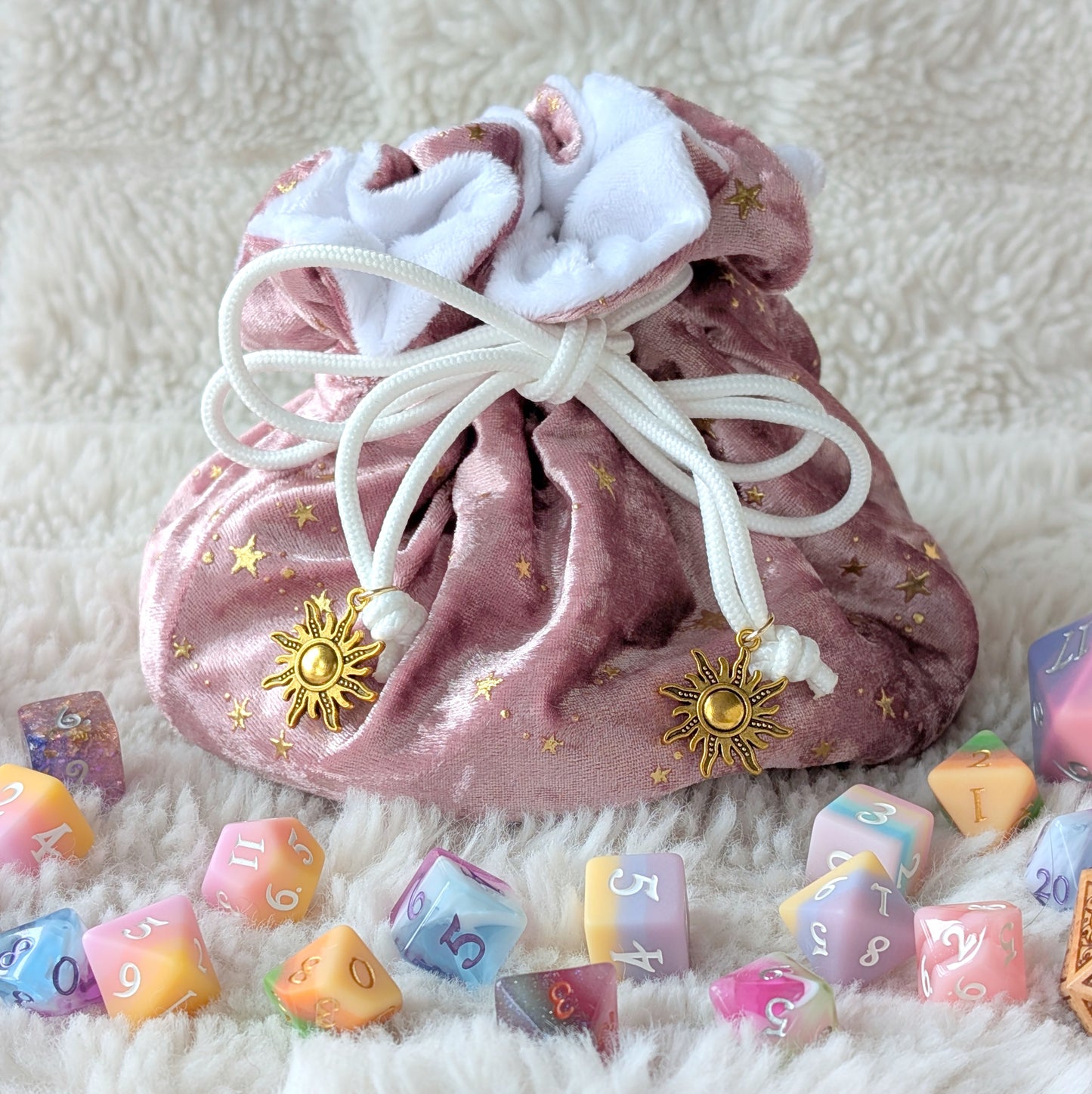 Starlit Rose Dice Bag for DnD, Velvet Multi Pocket Dice Pouch Fennek and Finch