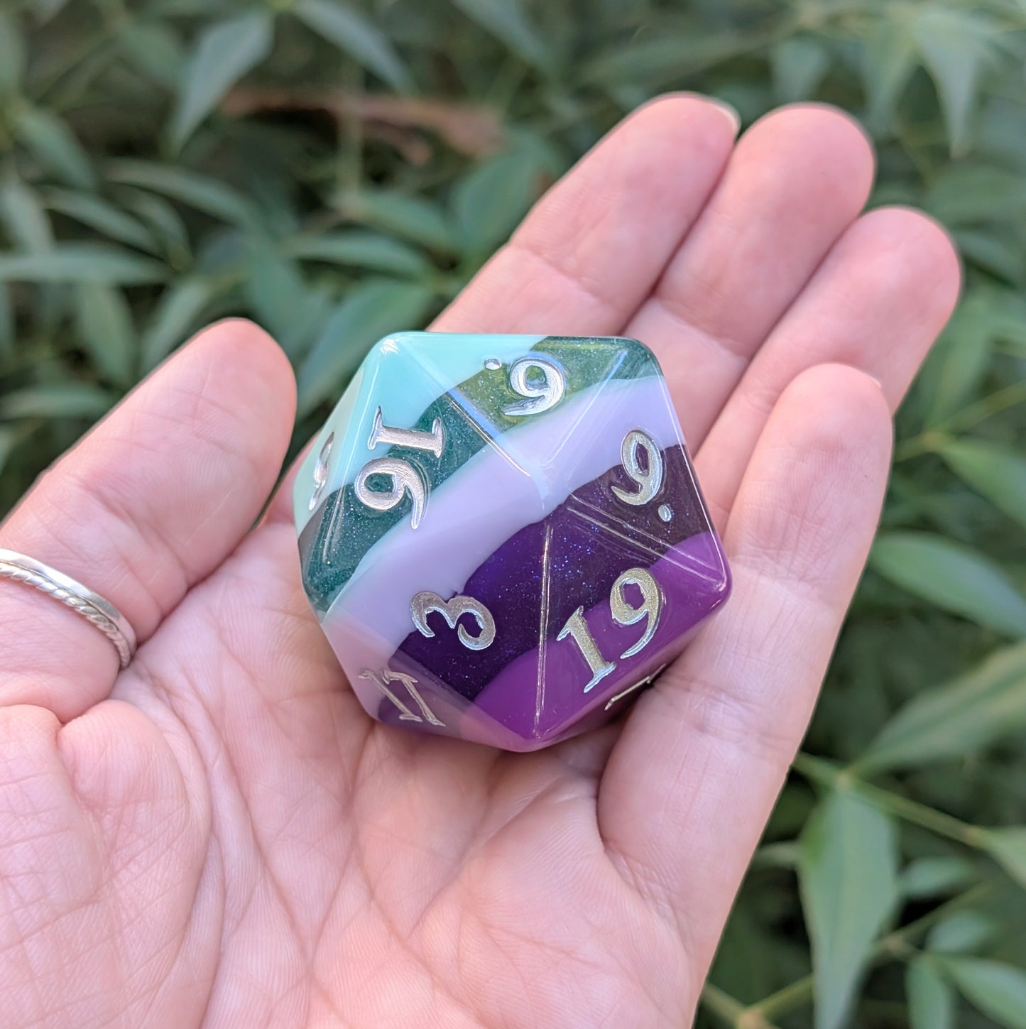 Large D20 Fae Dragon Purple and Teal Die for DnD and Tabletop RPG
