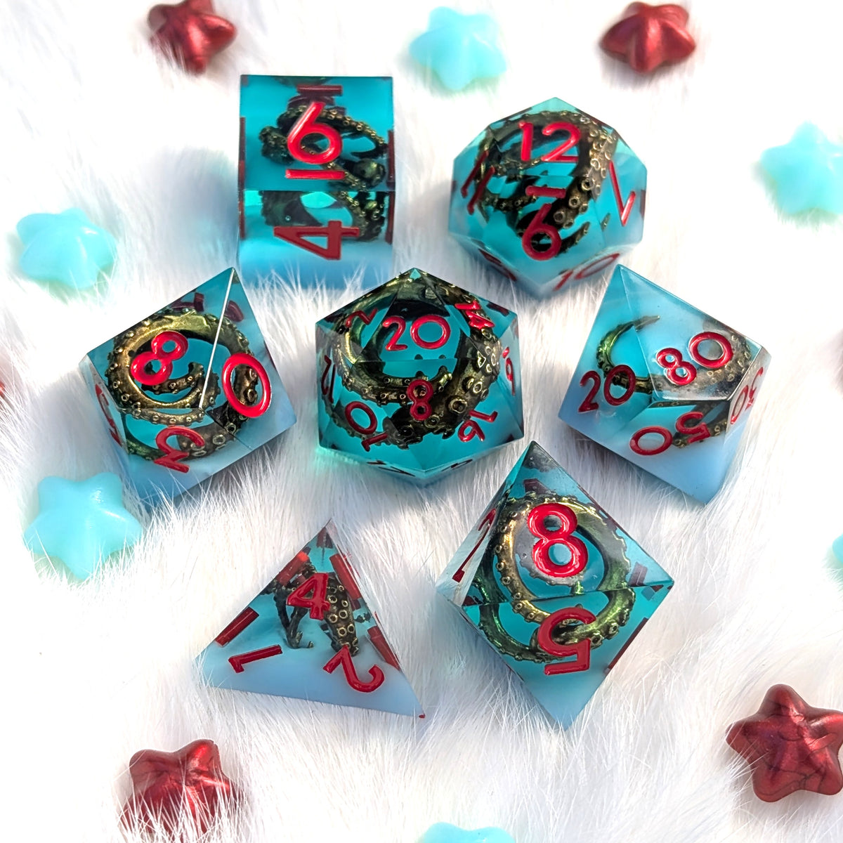 Tentacle Sharp Edge DnD Dice Set - Teal Resin - Sunken Grasp