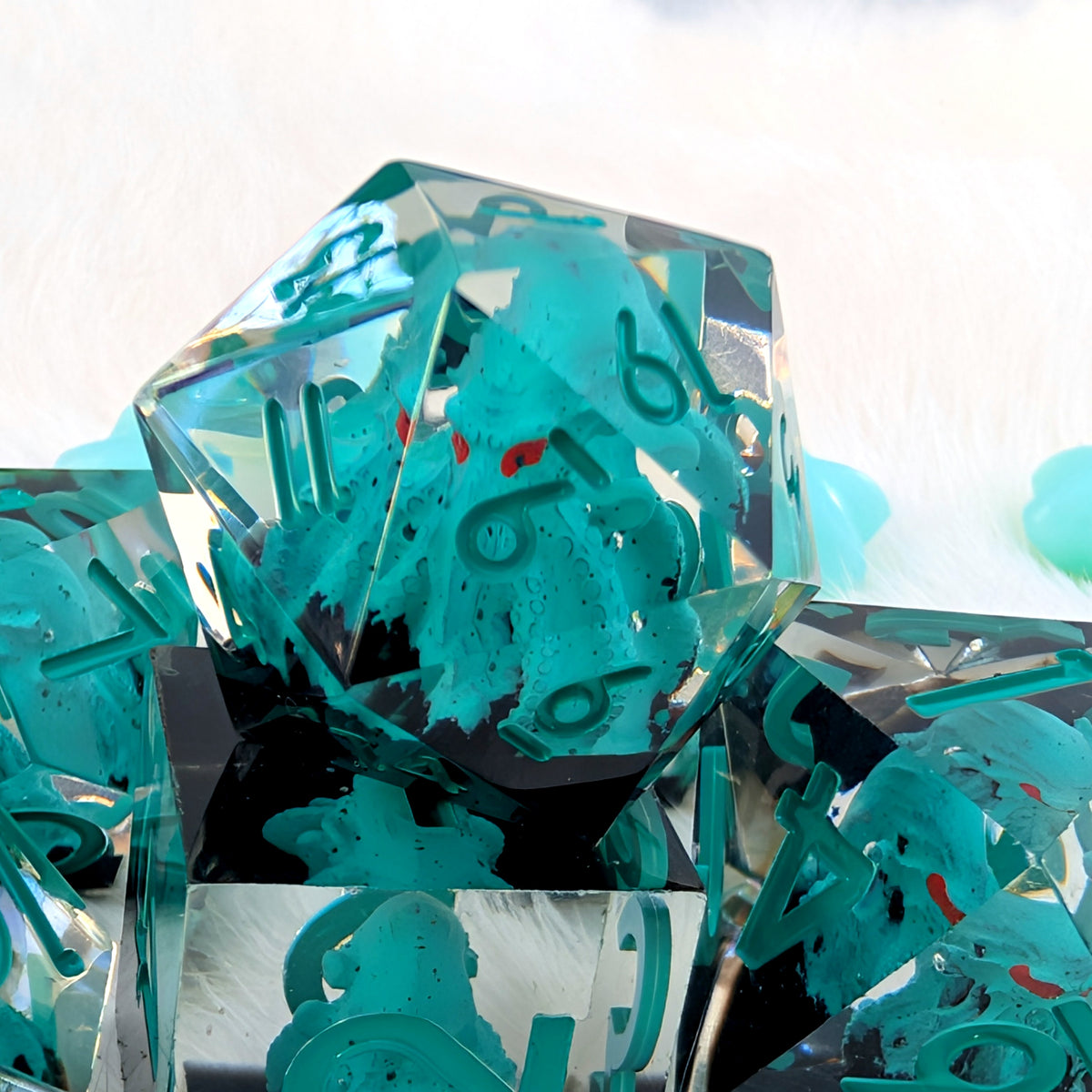 Kraken Sharp Edge DnD Dice Set - Teal & Black - Tidebound Terror