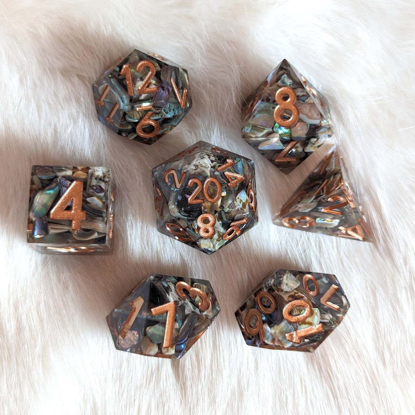 Abalone Shell Sharp Edge Resin DnD Dice Set
