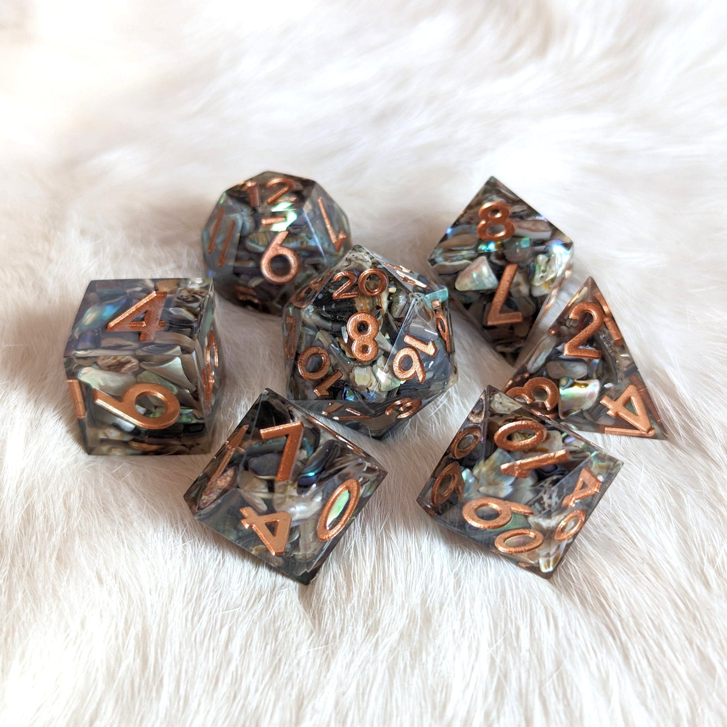 Abalone Shell Sharp Edge Resin DnD Dice Set
