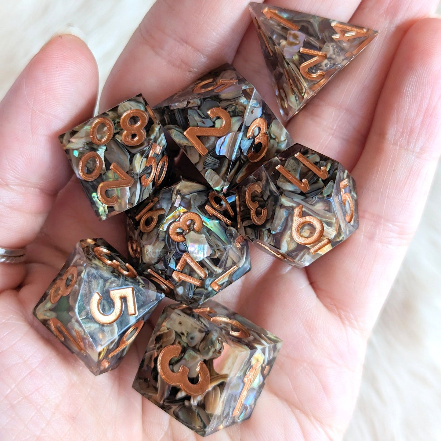 Abalone Shell Sharp Edge Resin DnD Dice Set