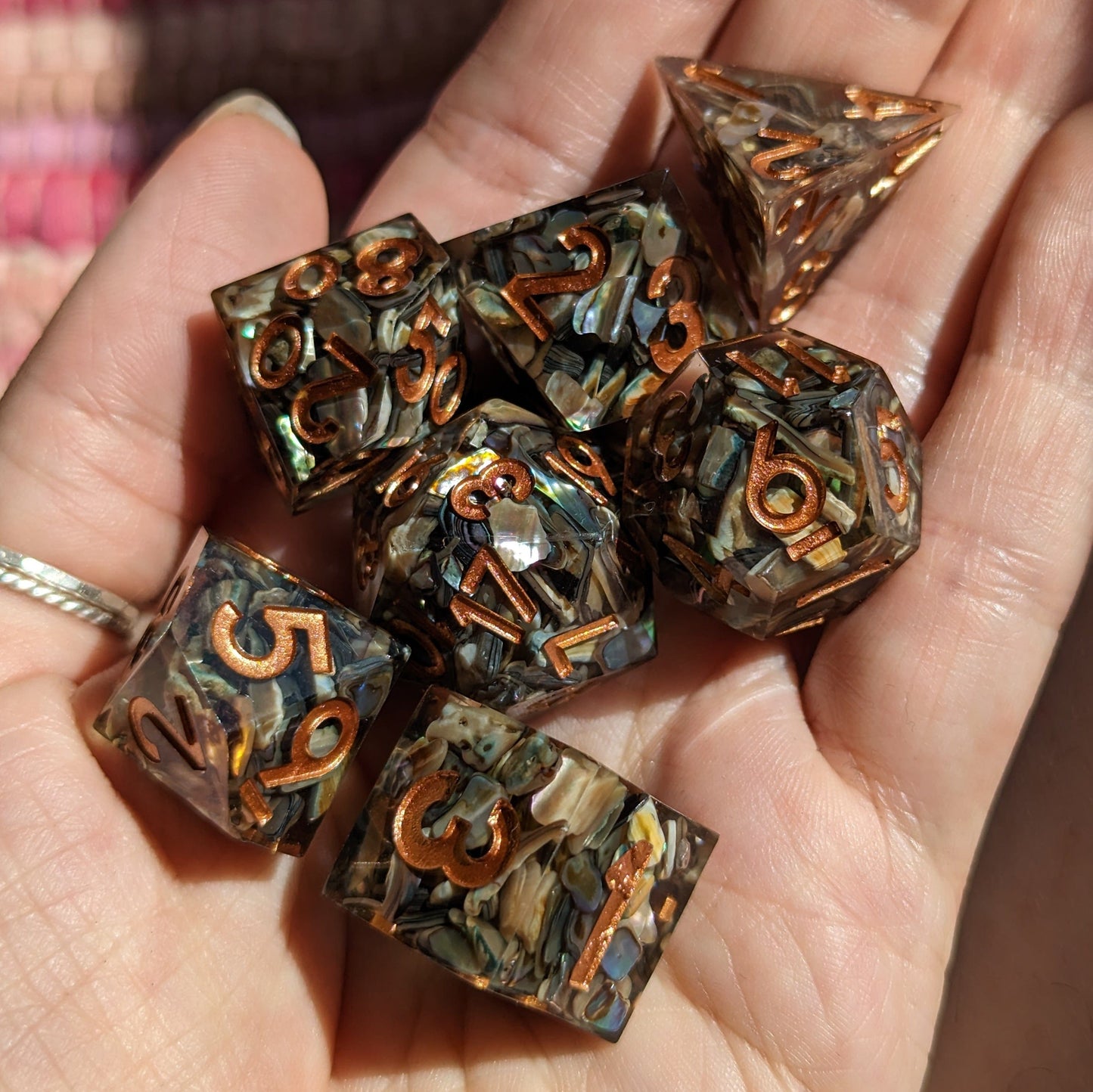 Abalone Shell Sharp Edge Resin DnD Dice Set