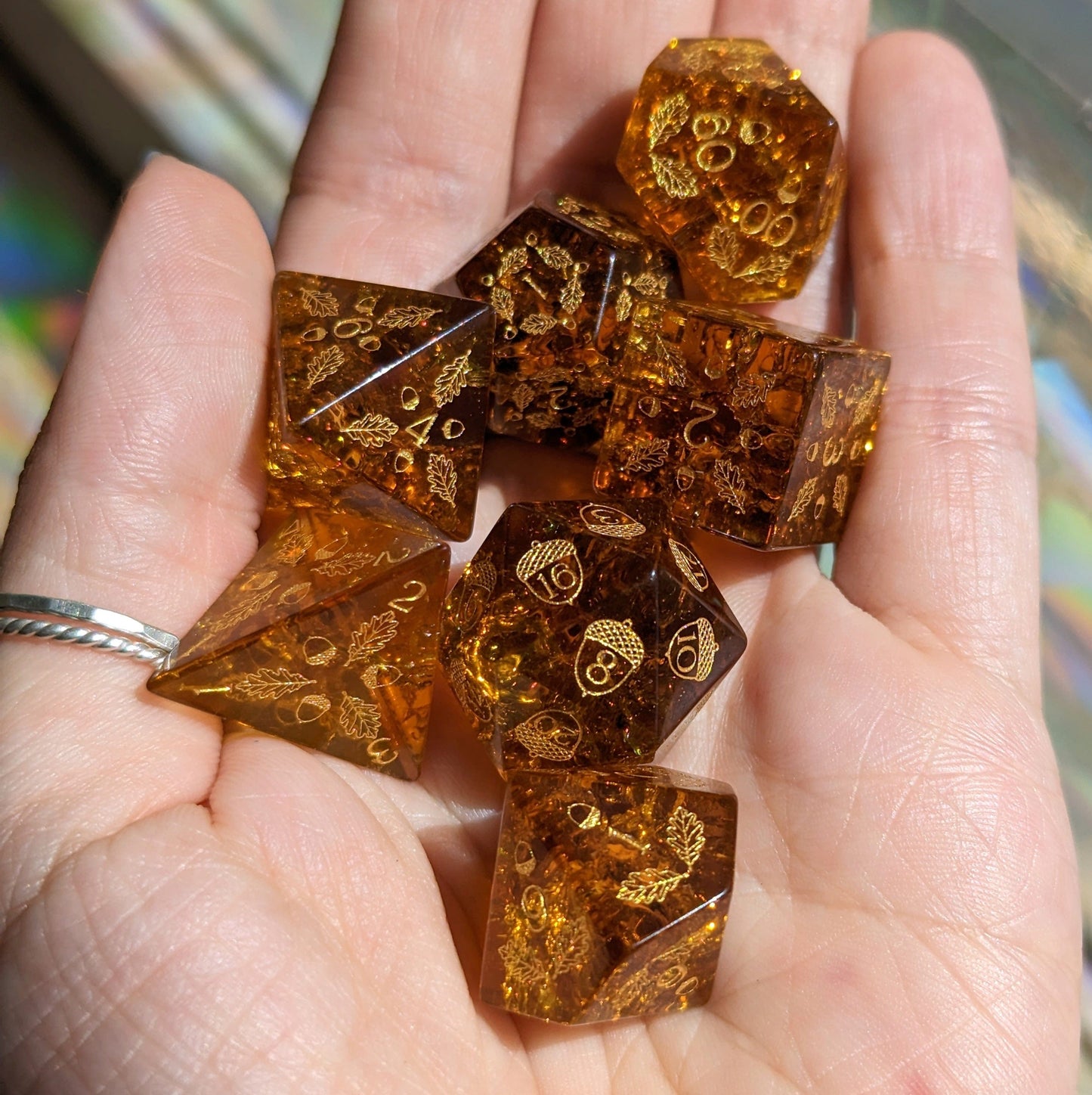✨ Acorn and Oak Brown Lightning Glass Dice Set. Dice Sets & Games Fennek and Finch
