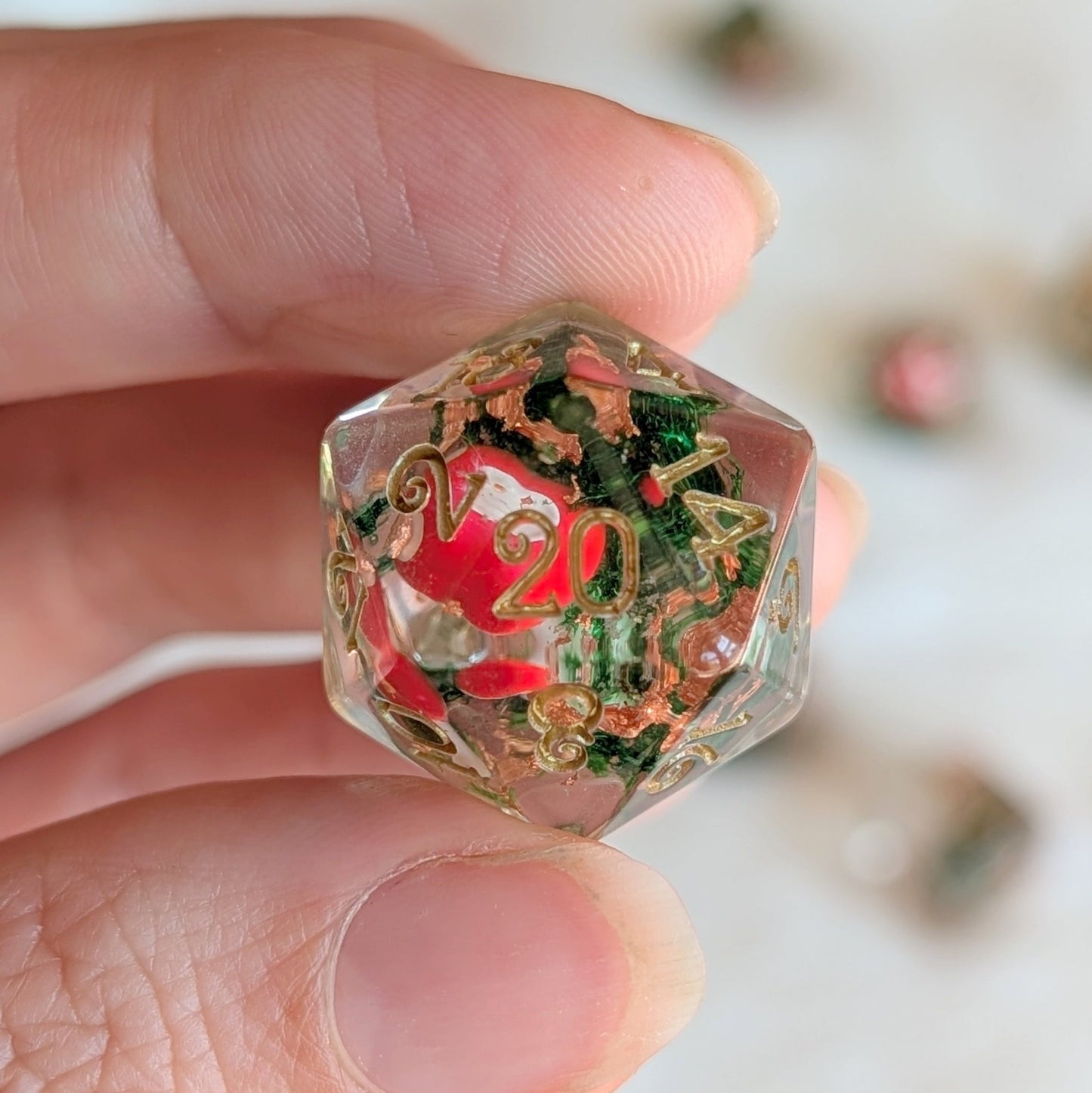 Amanita Mushrooms & Moss – 8 - Piece Botanical Dice Set with Gold Font | Fennek & Finch - Fennek and Finch