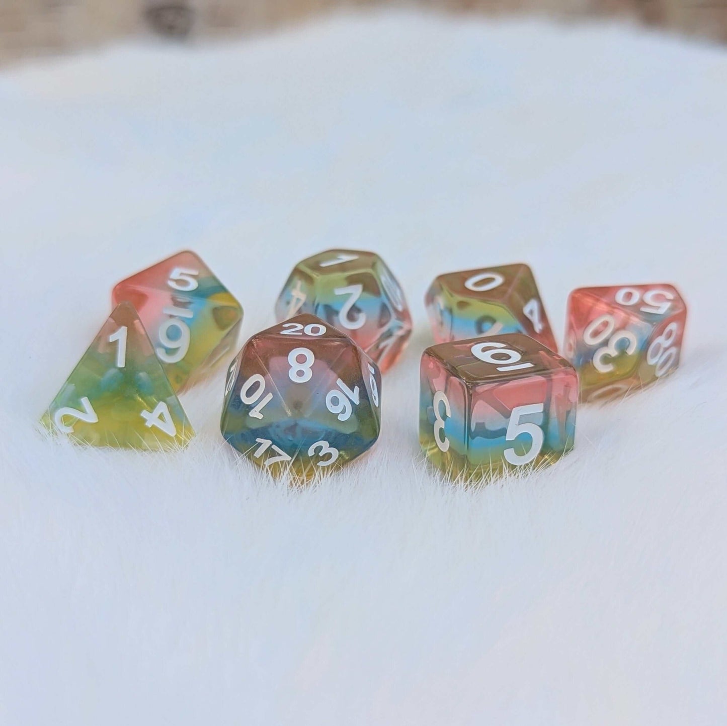 Aurora Sky Dice Set. Rainbow layered resin dice Dice sets Fennek and Finch
