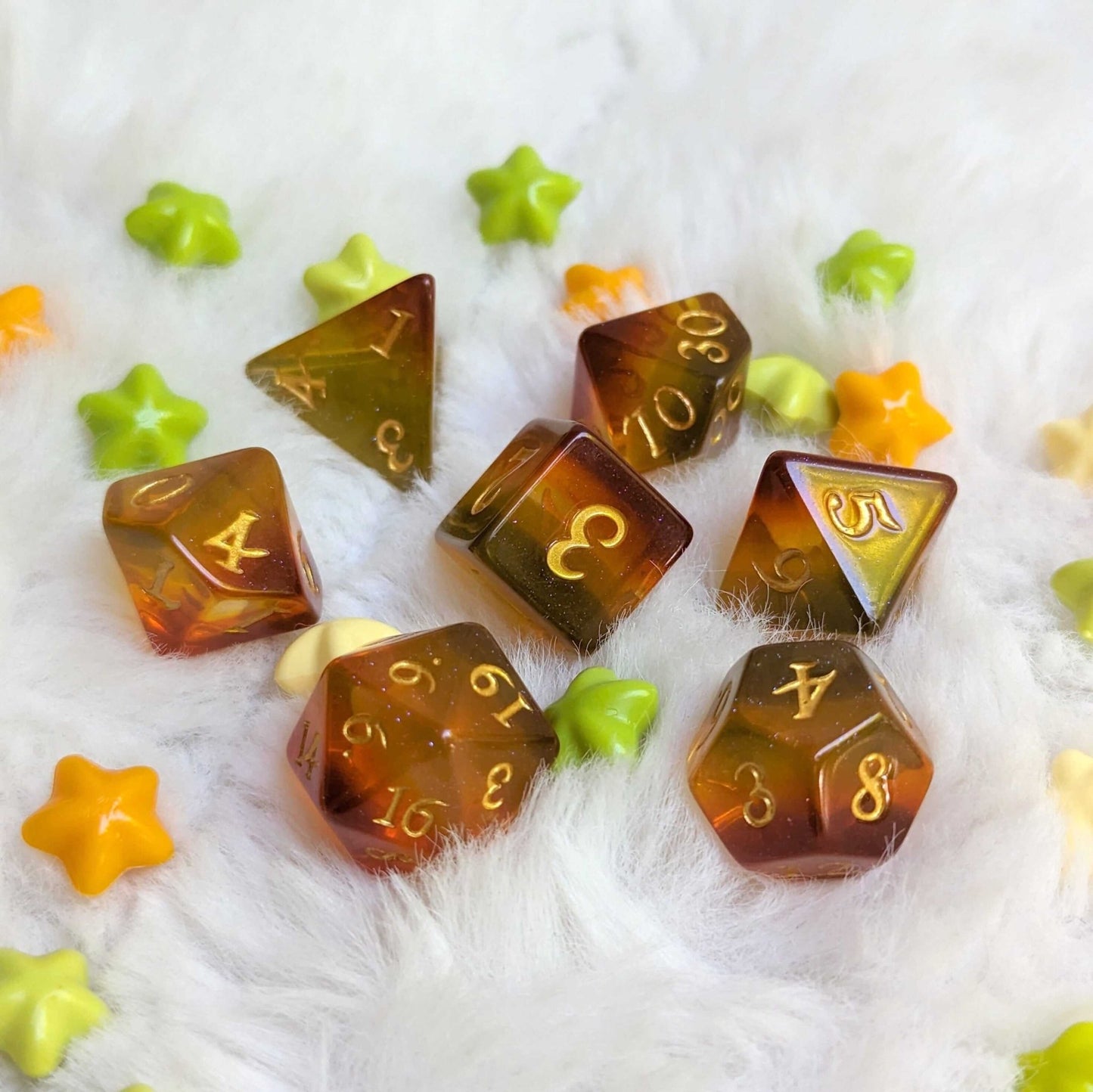Autumn Sparkles Dice Set – 7 and 11-Piece Fall Glitter DnD Dice | Fennek & Finch Dice Sets & Games Fennek and Finch