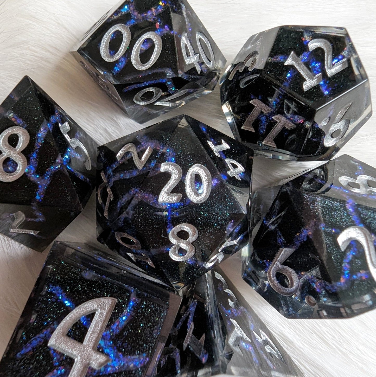 Blue Lightning Dice Set – 7 - Piece Electric Storm DnD Dice - Fennek and Finch
