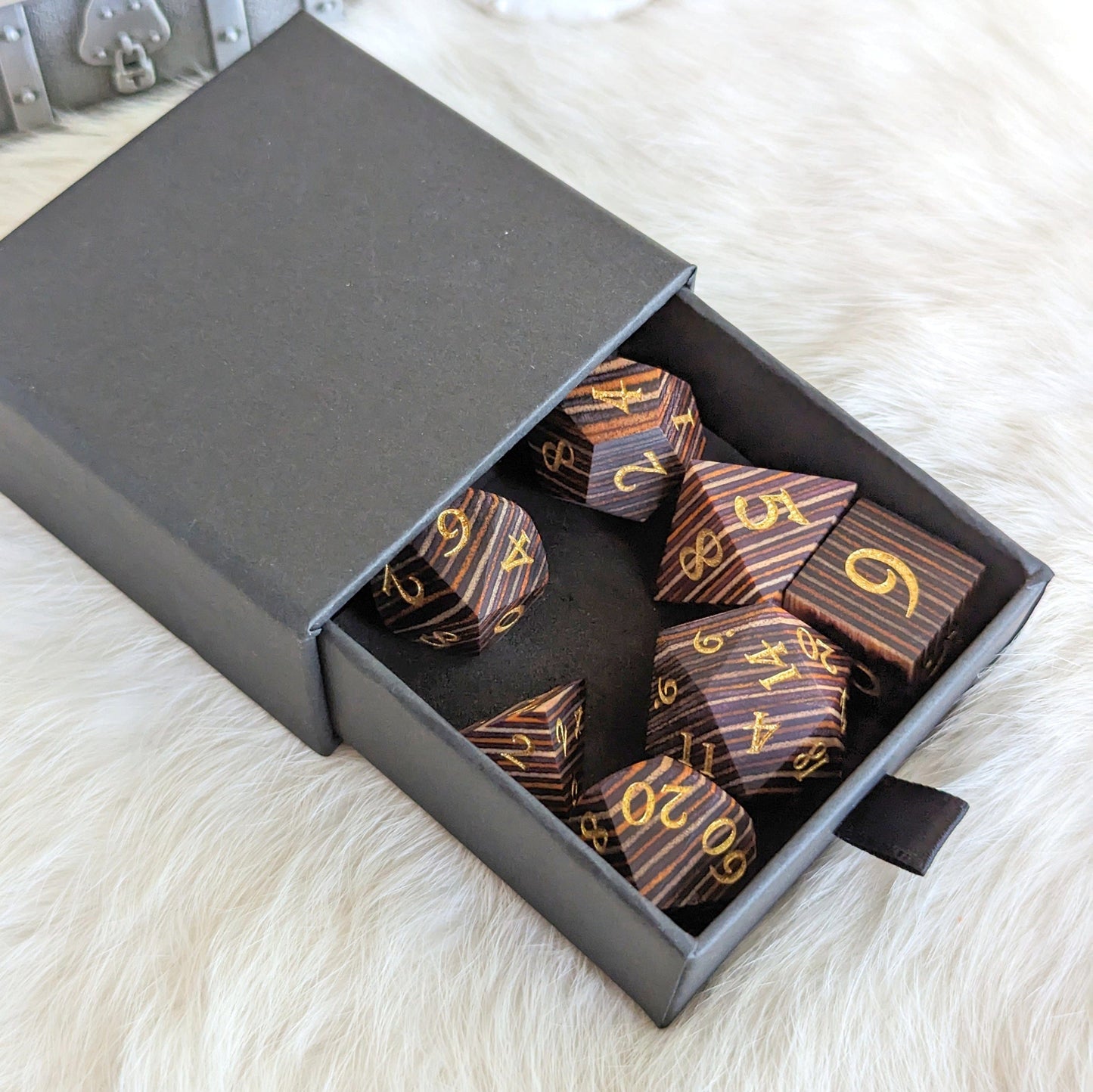Brown and Orange Stripe Wood Dice Set Dice sets Fennek and Finch