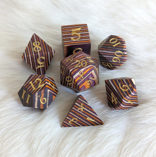 Brown and Orange Stripe Wood Dice Set Dice sets Fennek and Finch