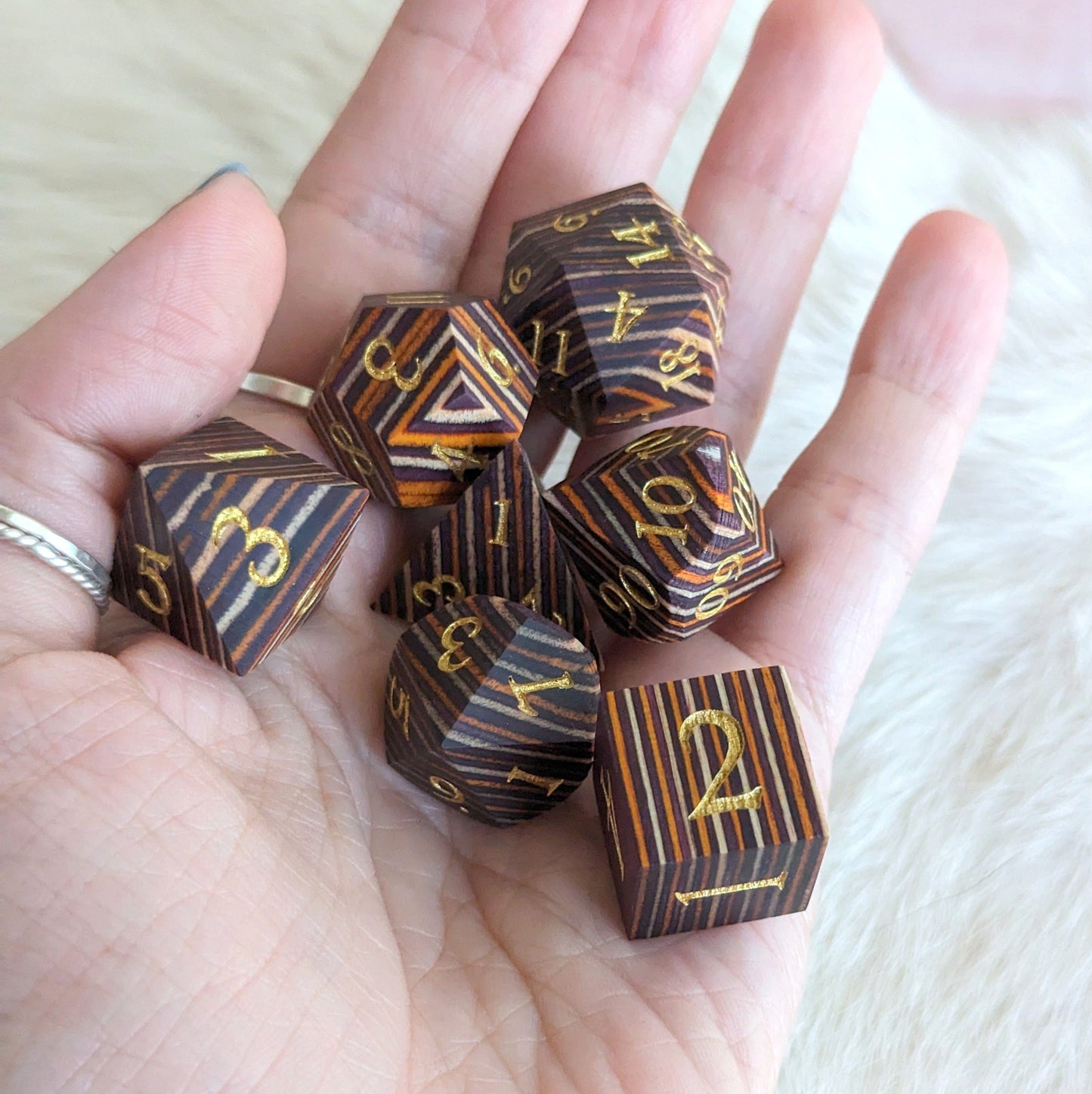Brown and Orange Stripe Wood Dice Set Dice sets Fennek and Finch