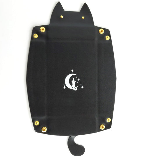 Cat Dice Tray in Black | Foldable PU Leather Rolling Tray for DnD Dice Bags & Accessories Fennek & Finch