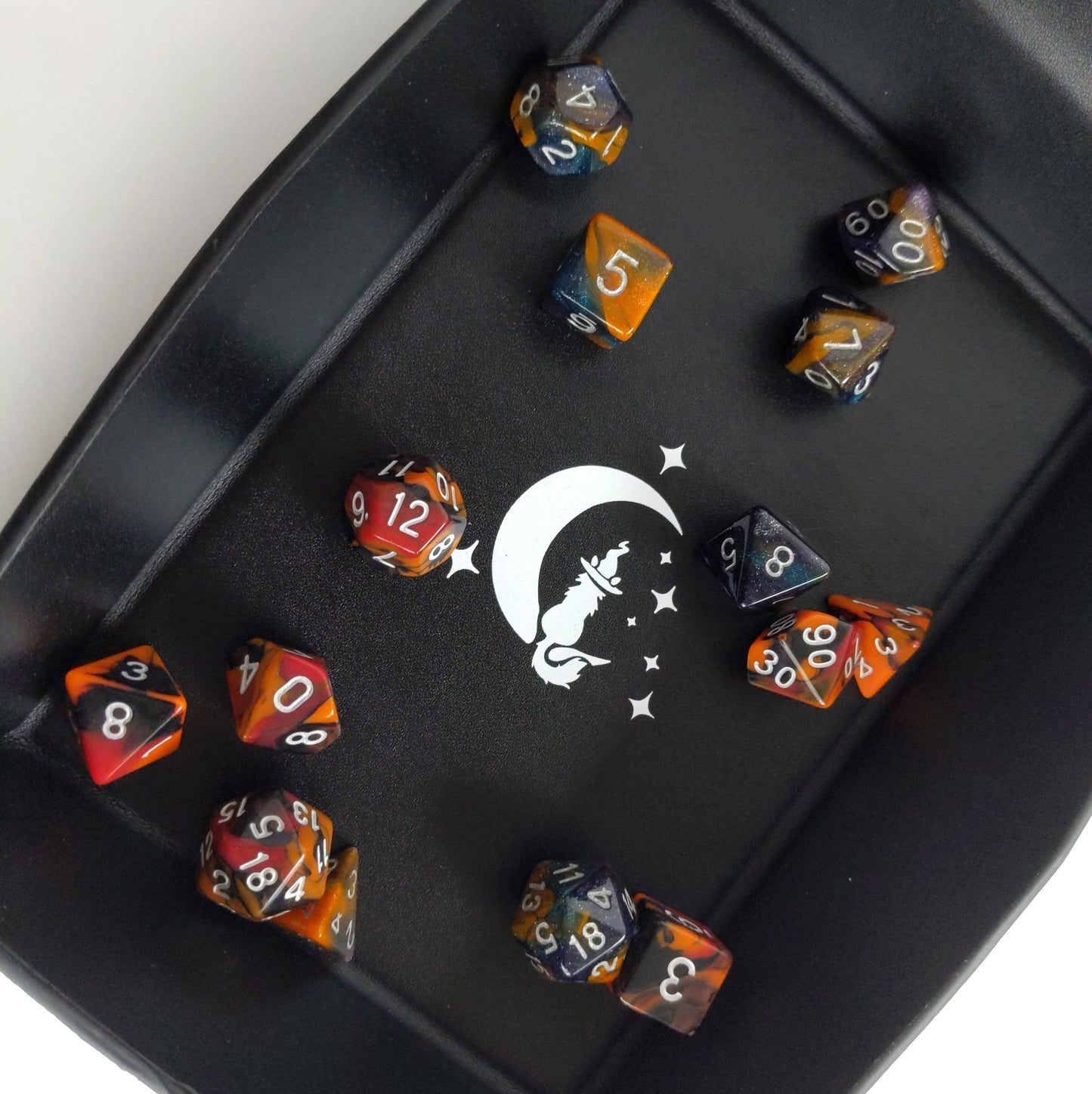 Cat Dice Tray in Black | Foldable PU Leather Rolling Tray for DnD - Fennek and Finch