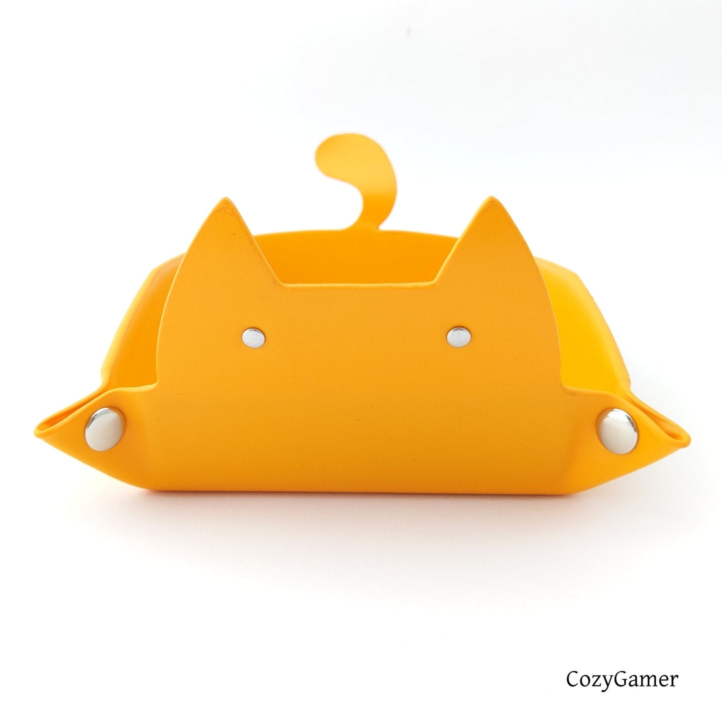 Cat Dice Tray in Orange | Foldable PU Leather Rolling Tray for DnD Dice Bags & Accessories Fennek & Finch