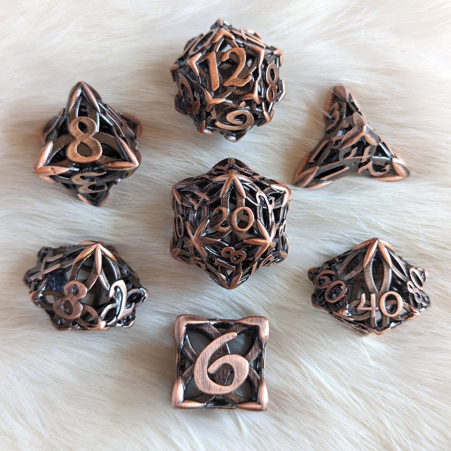 Celtic Knot Hollow Metal Dice Set Copper