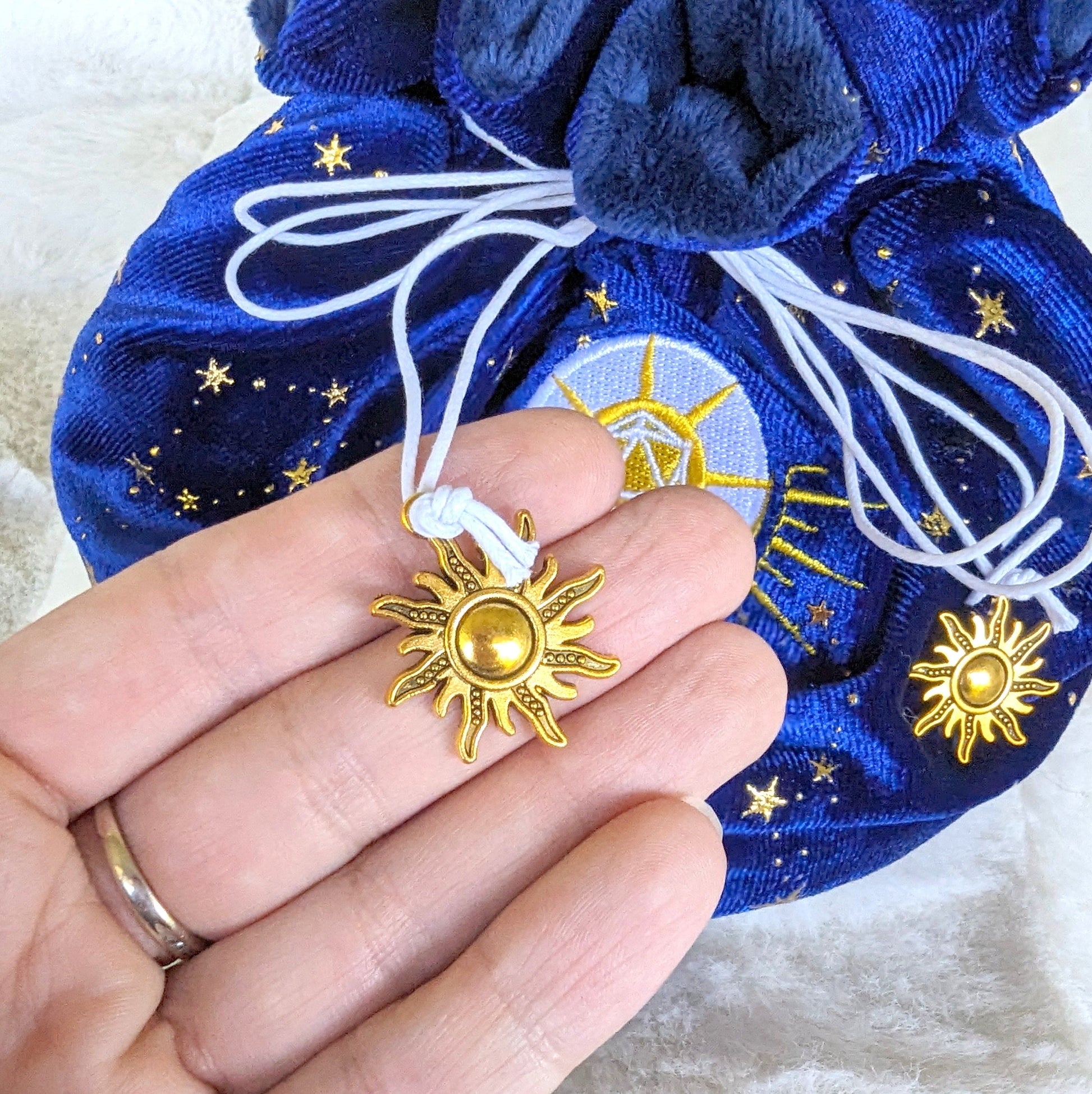 Cleric dice bag. Multi pocket large dice bag in starry blue Fennek and Finch