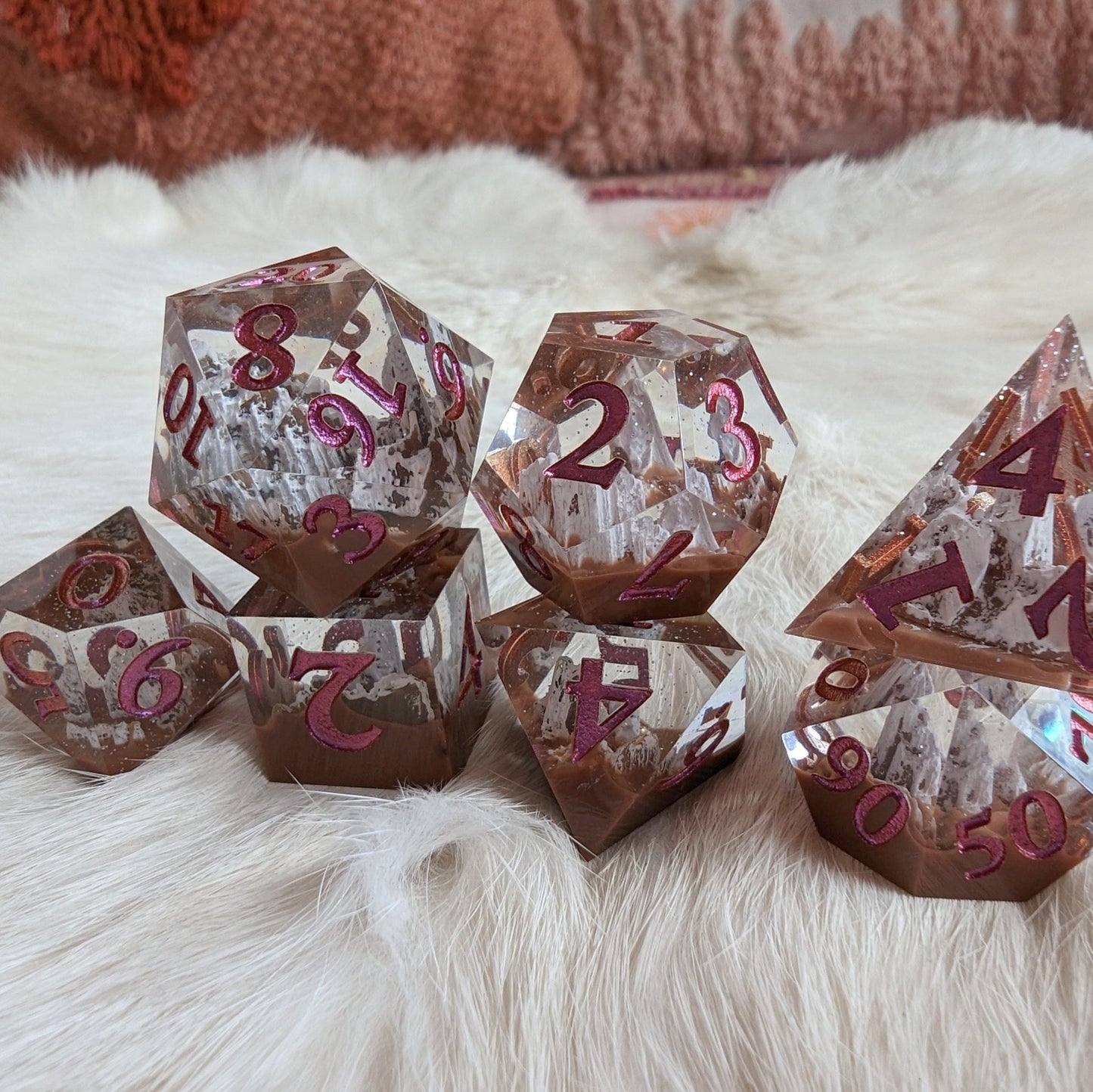 Country Mountain Peak Sharp Edge Dice Set – 7 - Piece Brown Landscape DnD Dice - Fennek and Finch