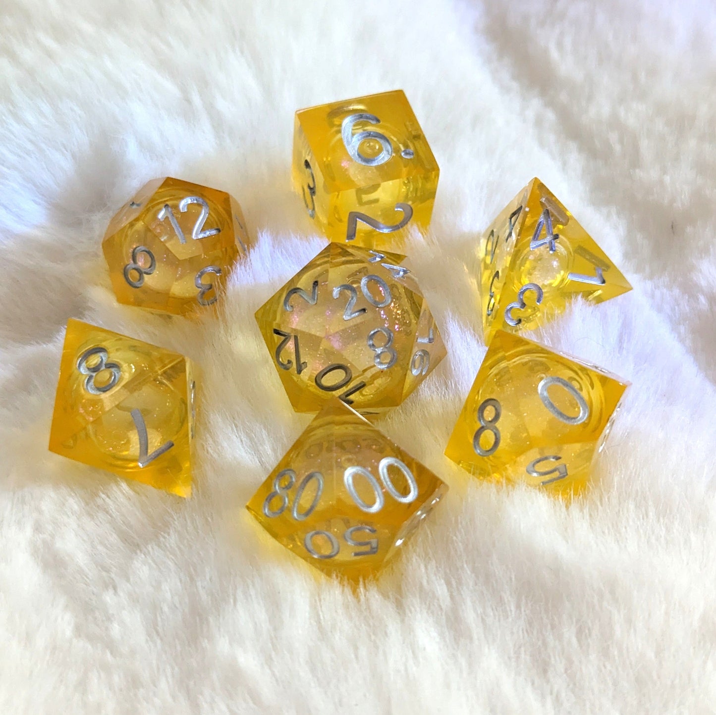 Cutie Lemon Squeezy Liquid Core Sharp Edge Resin DnD Dice Set Dice Sets & Games Fennek and Finch
