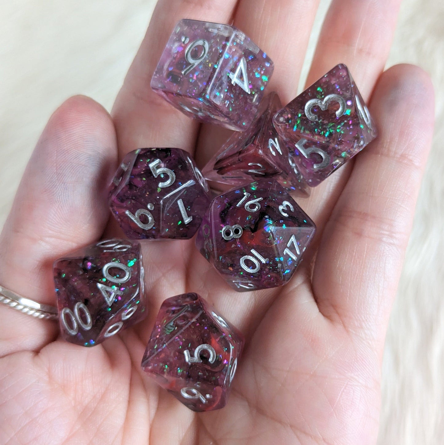 Dark Boon Dice Set. Purple, Red, and Black Glittering Dice