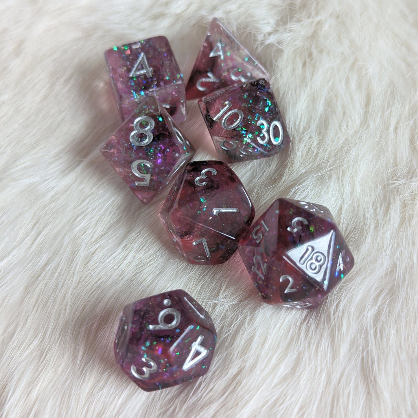 Dark Boon Dice Set. Purple, Red, and Black Glittering Dice