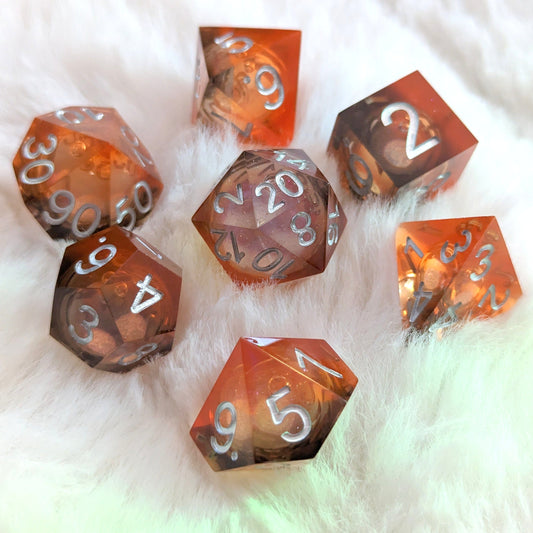 Dark Summoning Liquid Core Sharp Edge Resin DnD Dice Set Dice Sets & Games Fennek and Finch