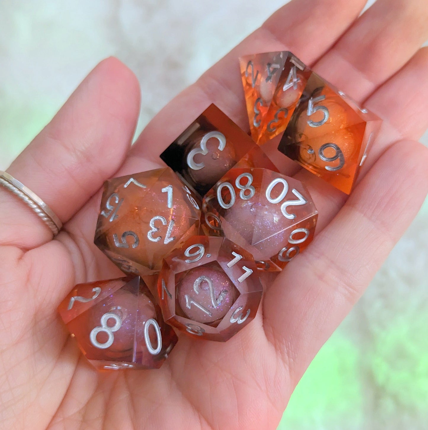 Dark Summoning Liquid Core Sharp Edge Resin DnD Dice Set Dice Sets & Games Fennek and Finch