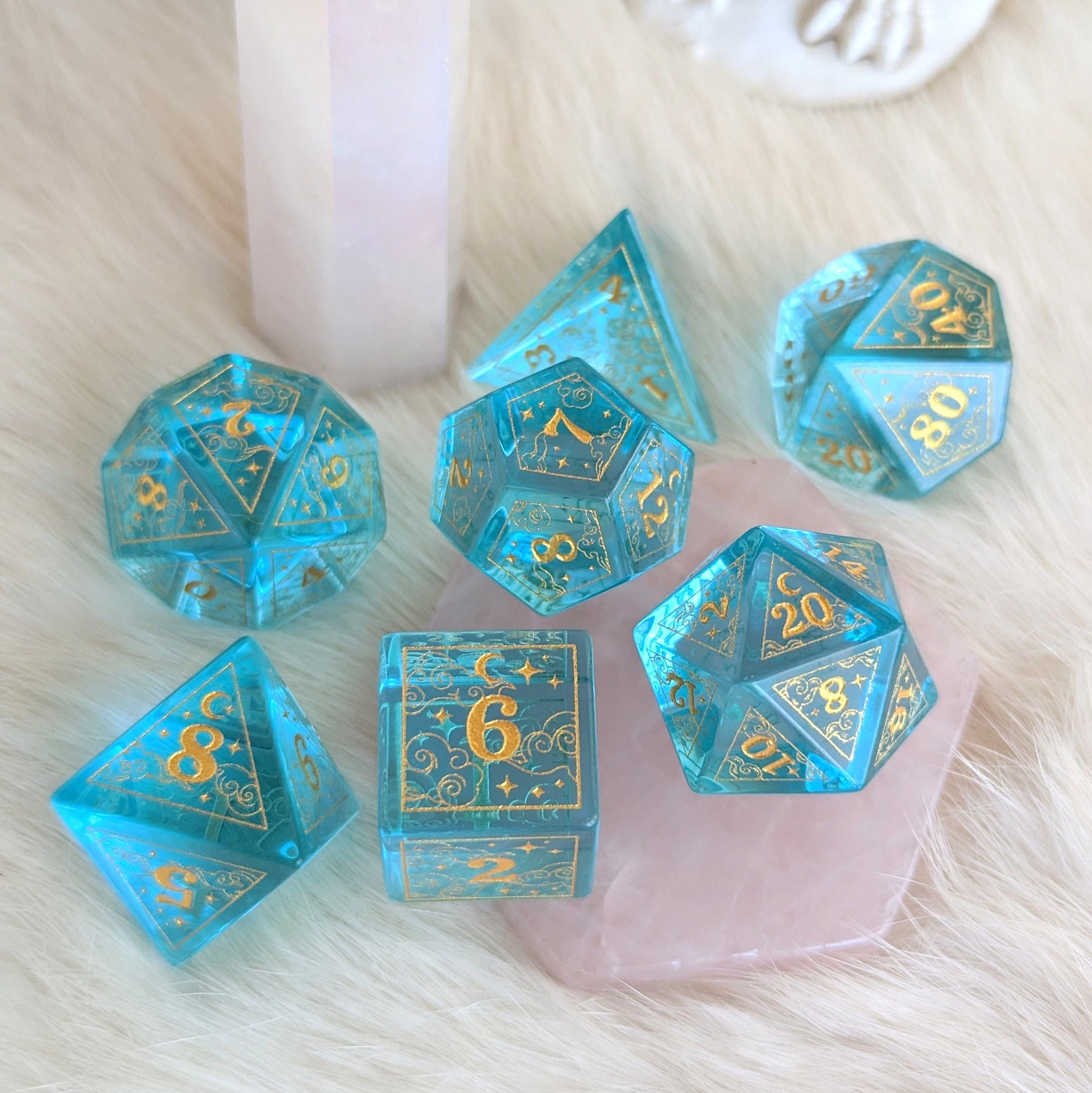 Dreamy Light Blue Glass Dice Set.