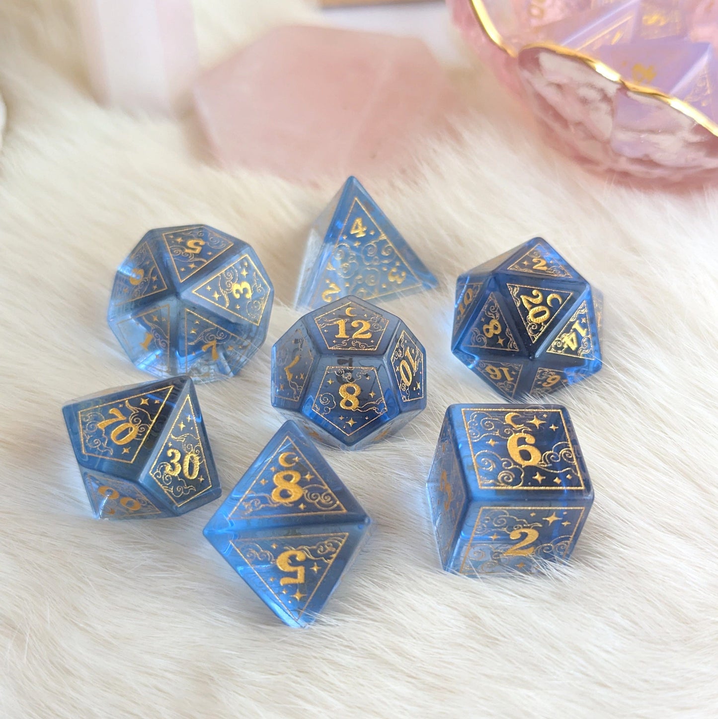 Dreamy Periwinkle Glass Dice Set.