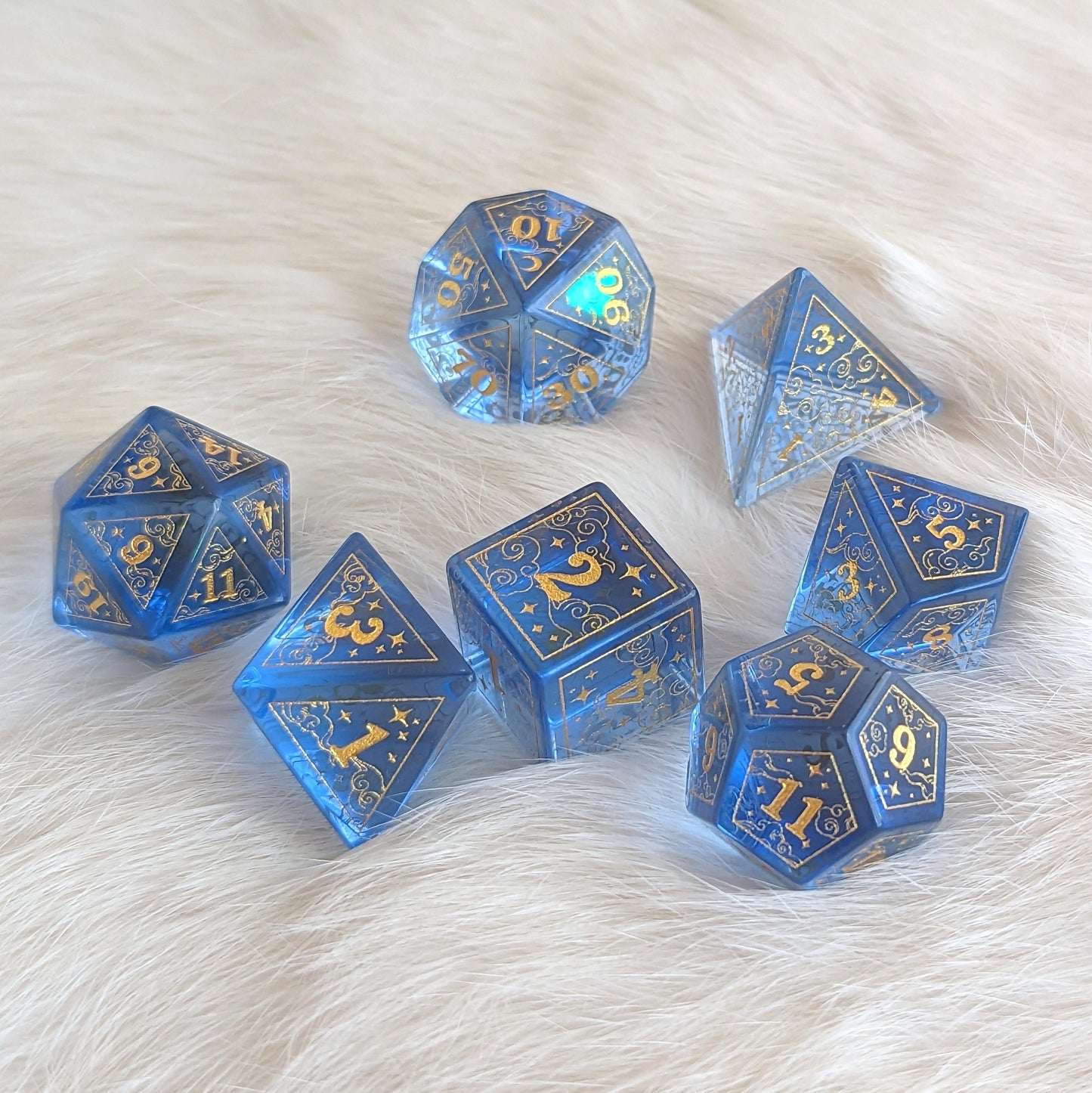 Dreamy Periwinkle Glass Dice Set.