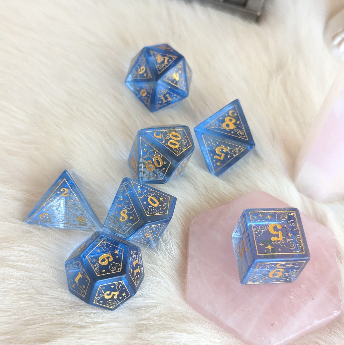 Dreamy Periwinkle Glass Dice Set. Dice Sets & Games Fennek and Finch