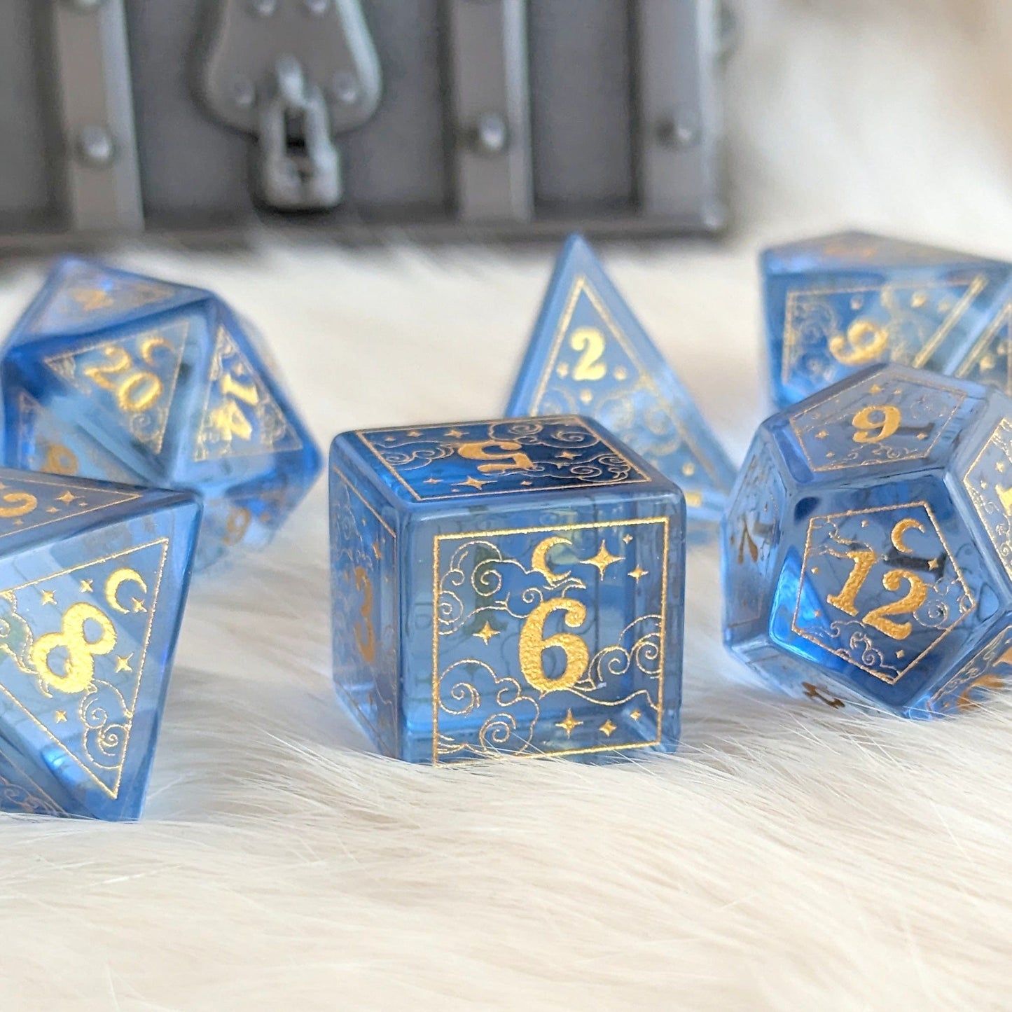 Dreamy Periwinkle Glass Dice Set.