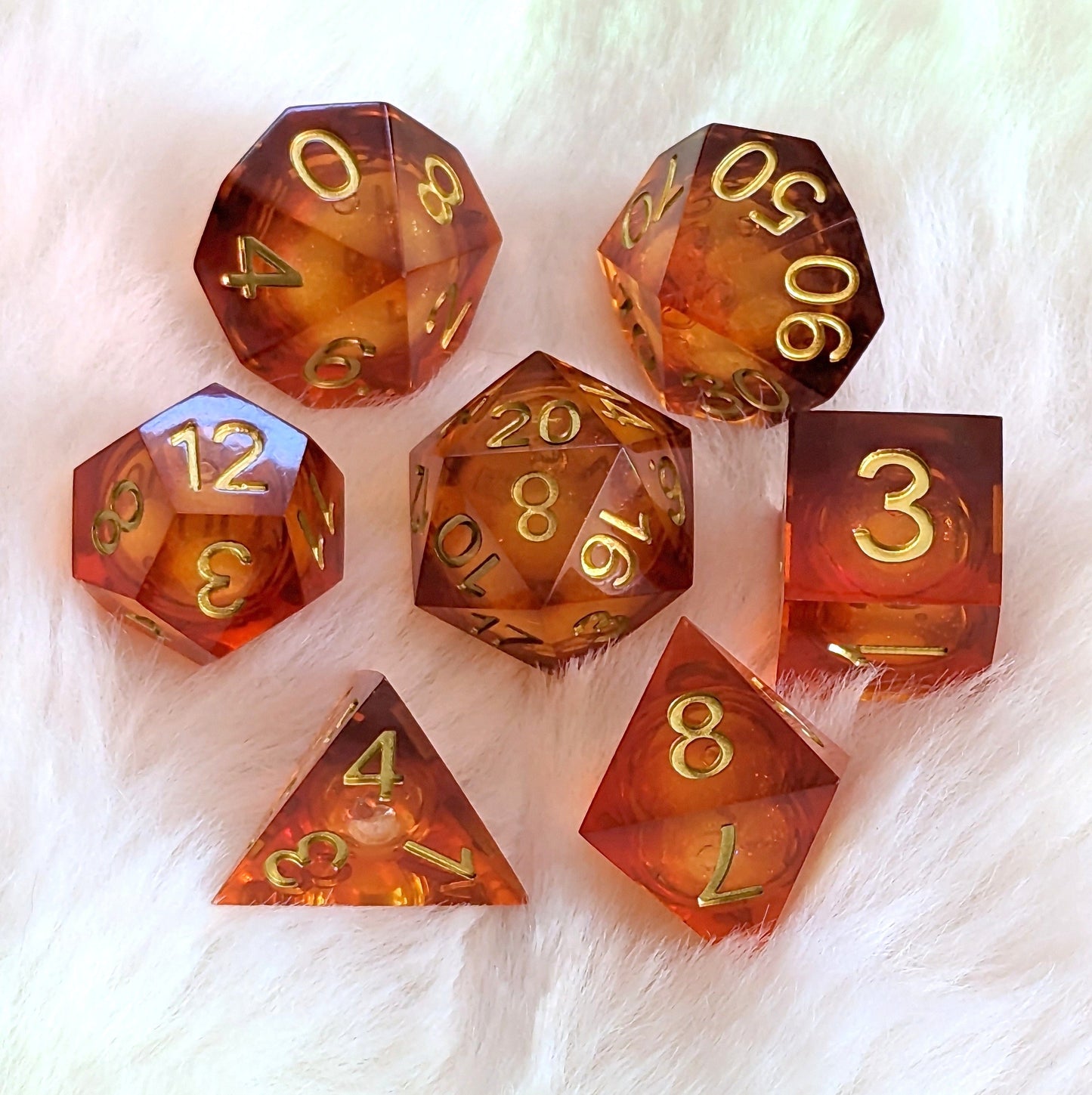 Embers Liquid Core Sharp Edge Resin DnD Dice Set