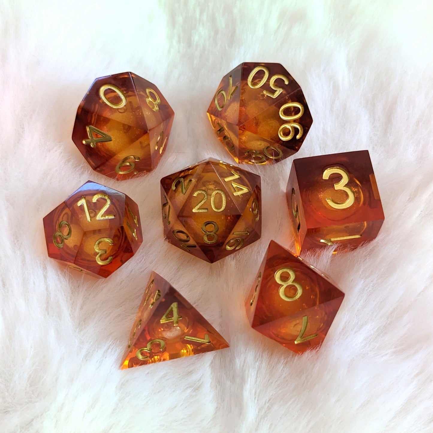 Embers Liquid Core Sharp Edge Resin DnD Dice Set