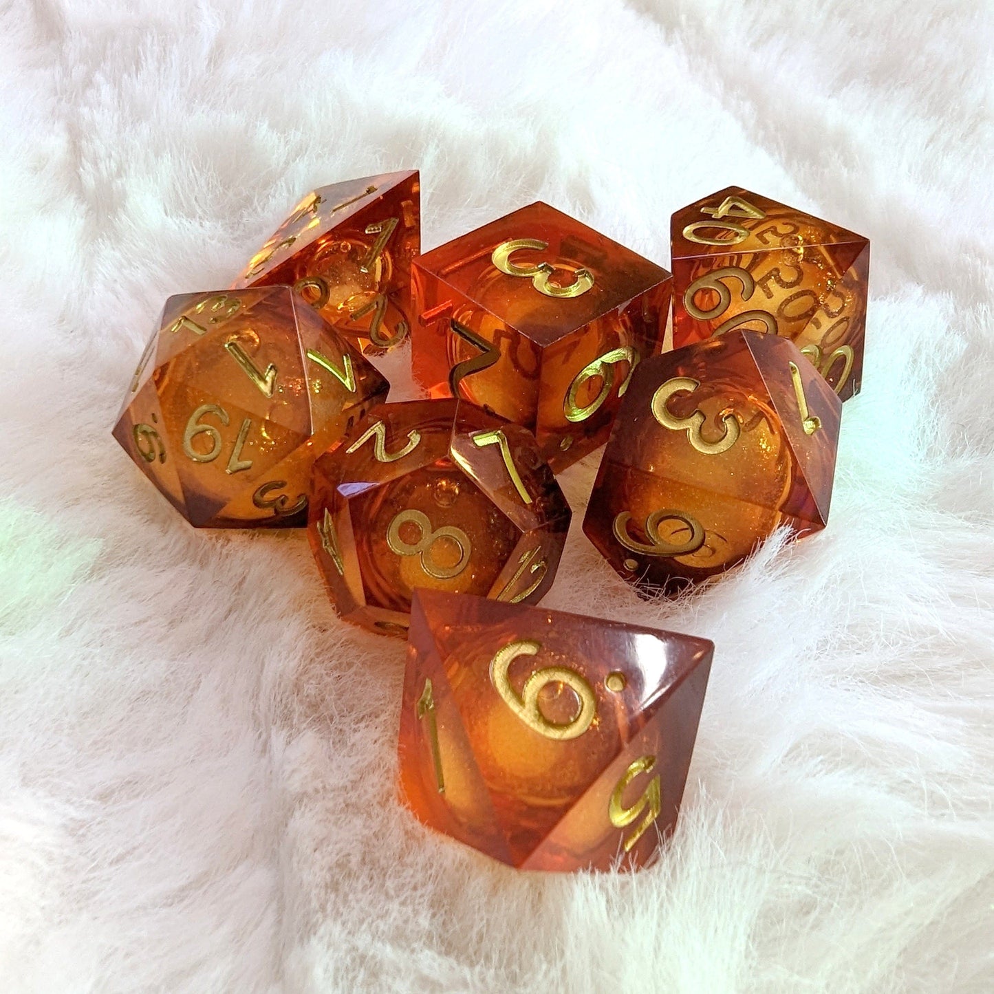 Embers Liquid Core Sharp Edge Resin DnD Dice Set