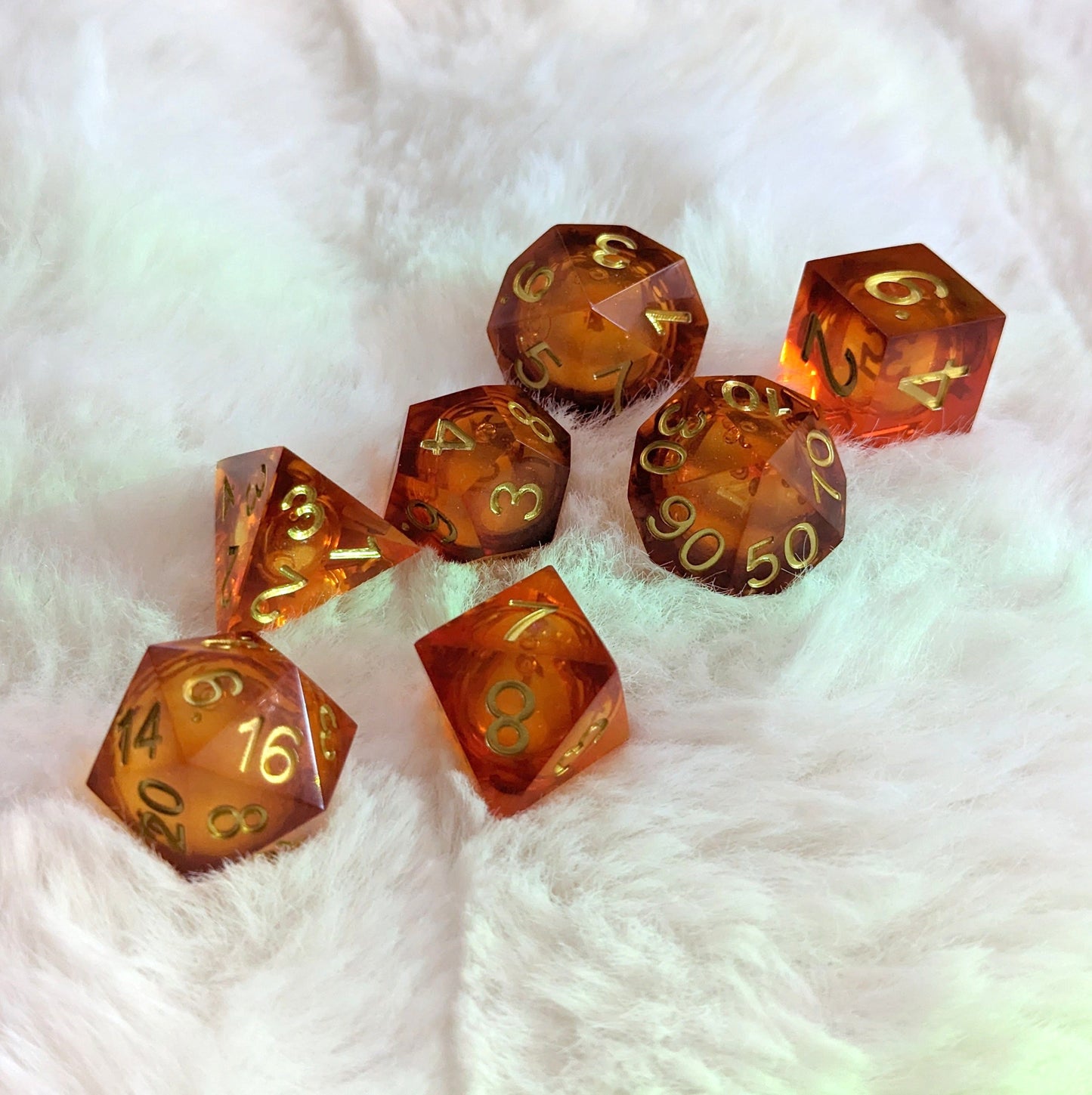 Embers Liquid Core Sharp Edge Resin DnD Dice Set