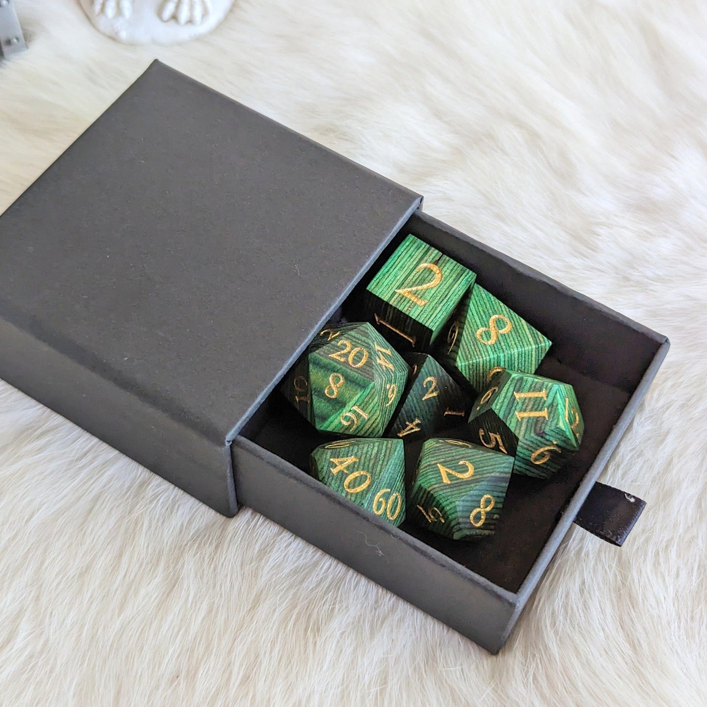 Emerald Green Stripe Wood Dice Set