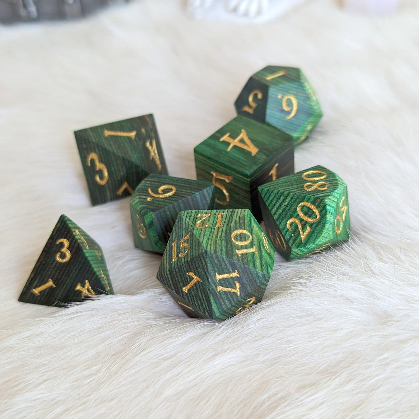 Emerald Green Stripe Wood Dice Set