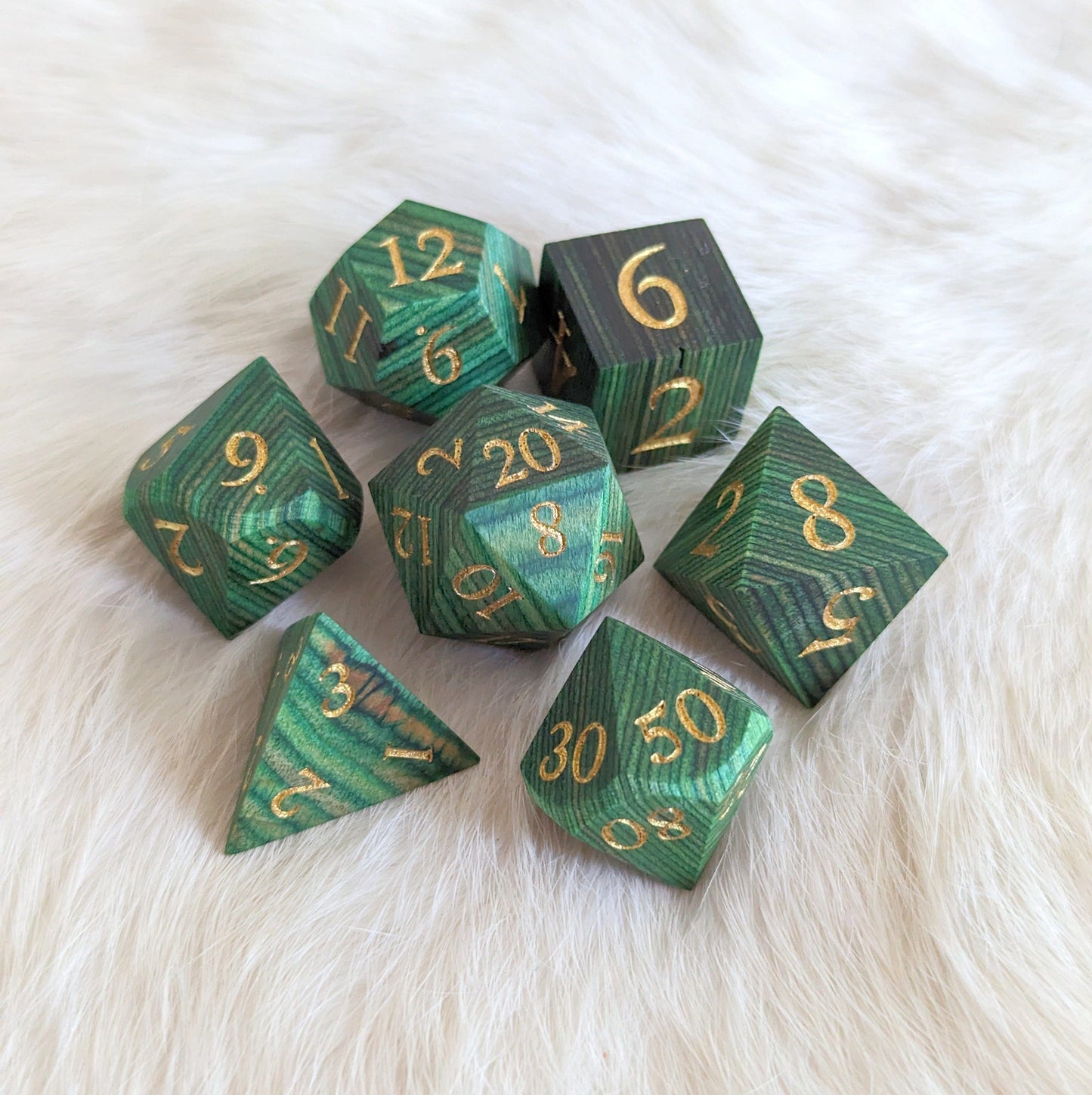 Emerald Green Stripe Wood Dice Set