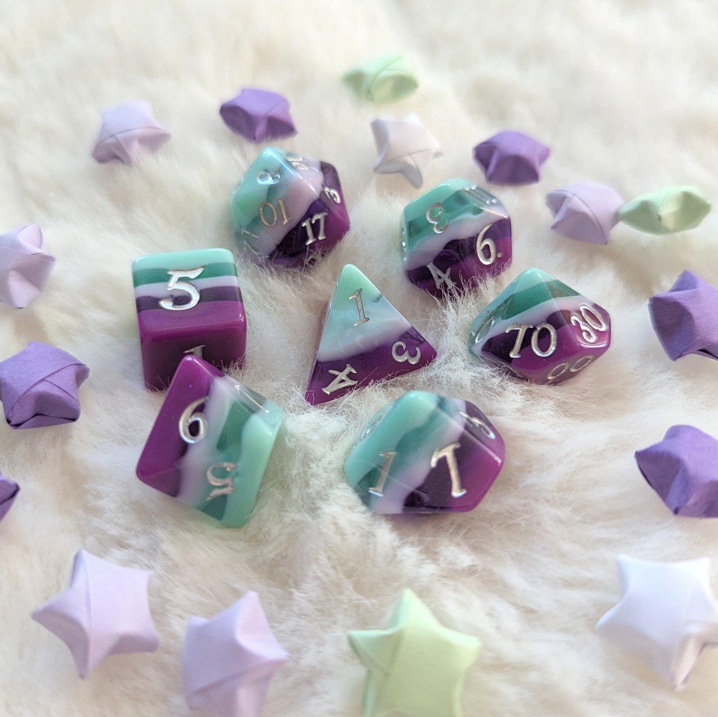 Fae Dragon Dice Set. 7 and 11 piece TTRPG Dice sets