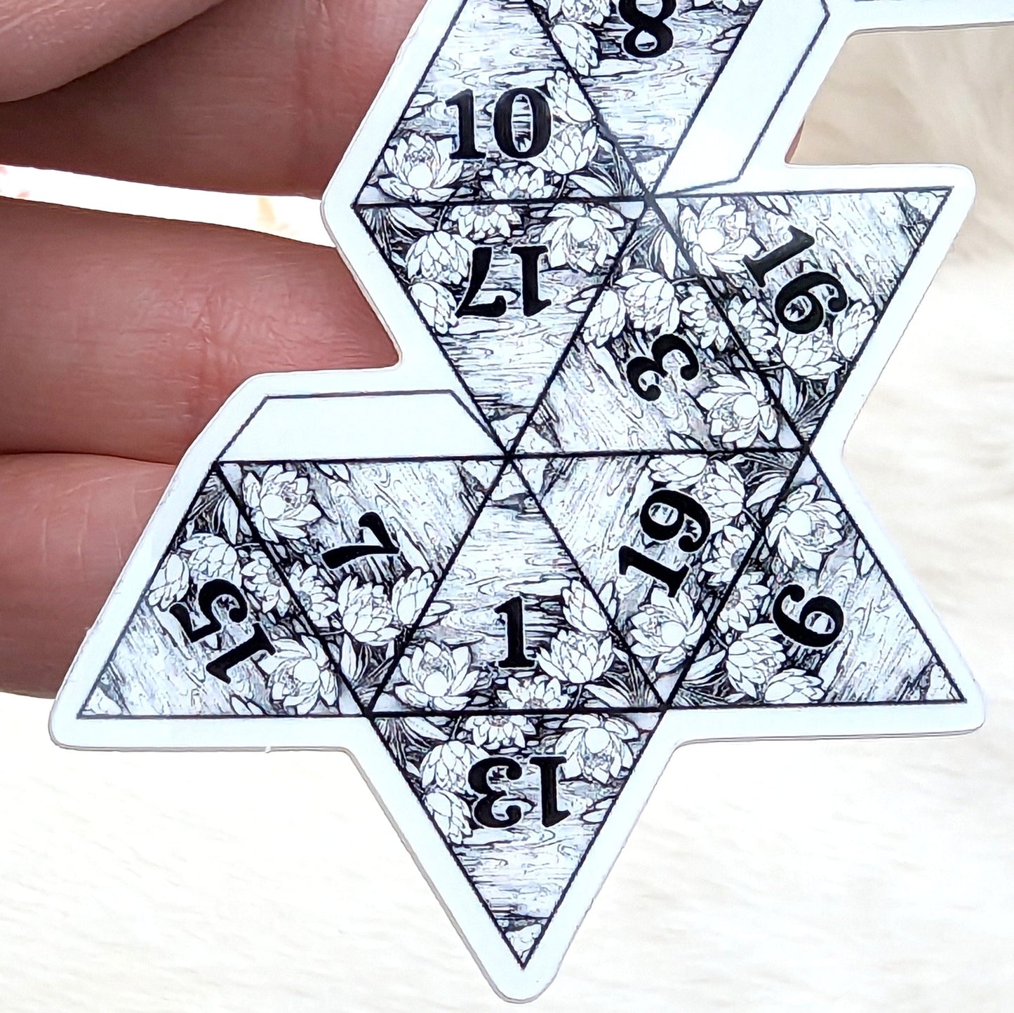 Lily Pad D20 2D Sticker – 4" x 2.5" Black White Water Vinyl Decal - Fennek and Finch