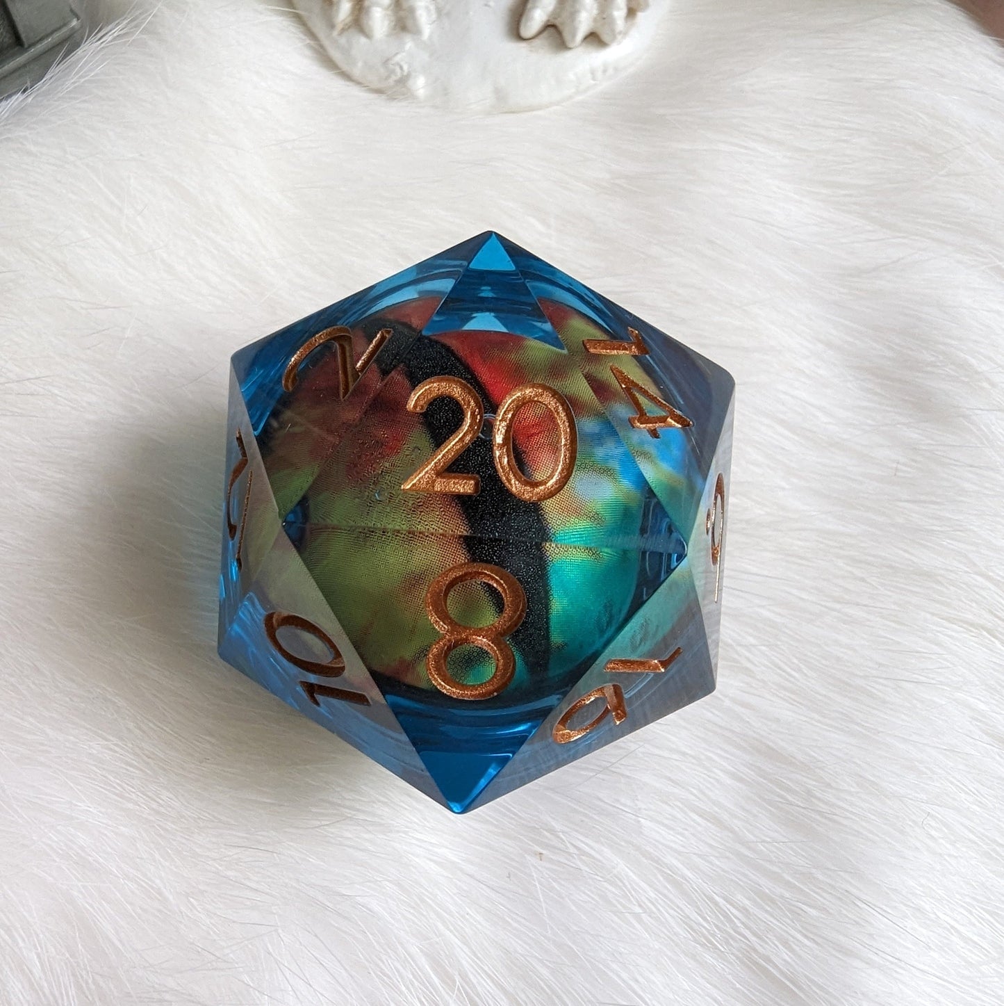 Liquid Core Eye Large D20- Orange and Blue Dice Sets & Games Fennek and Finch